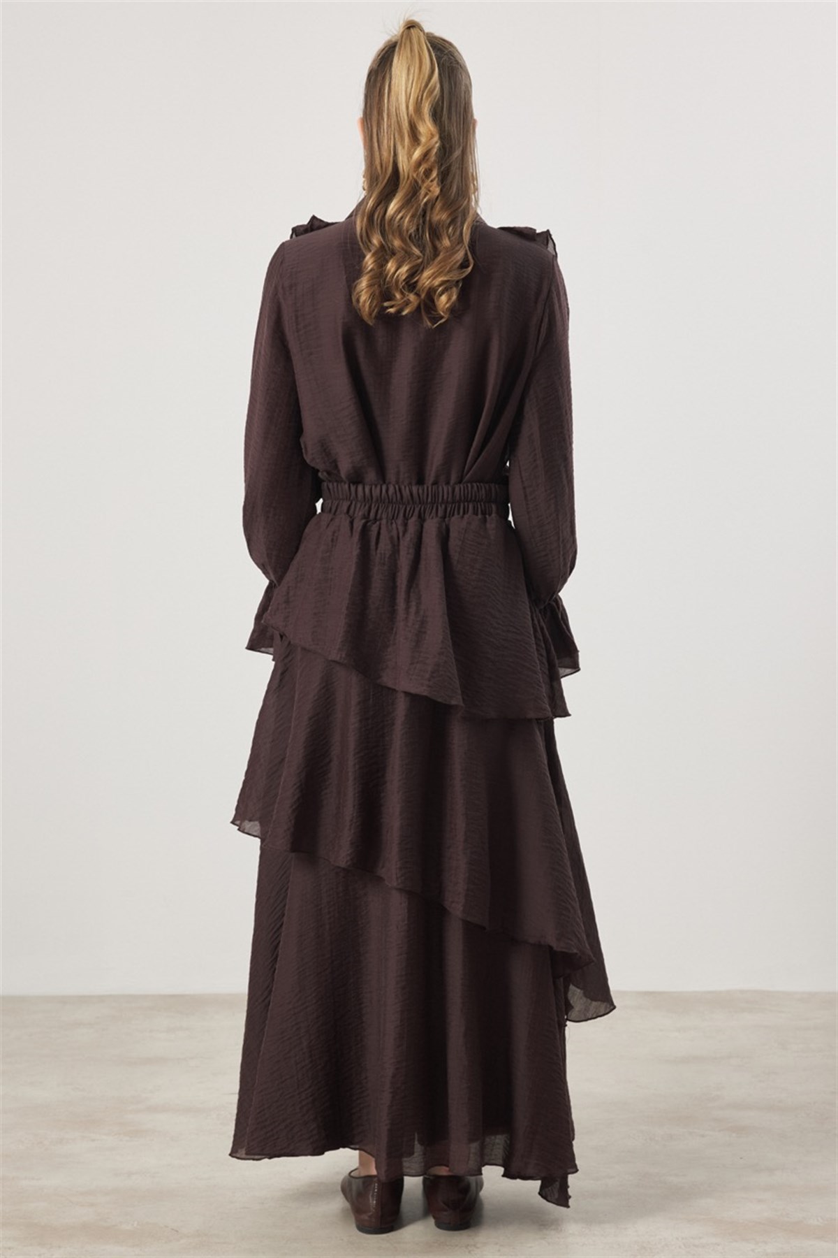 Parla Kat Kat Volanlı Gömlekli Takım - Kahverengi