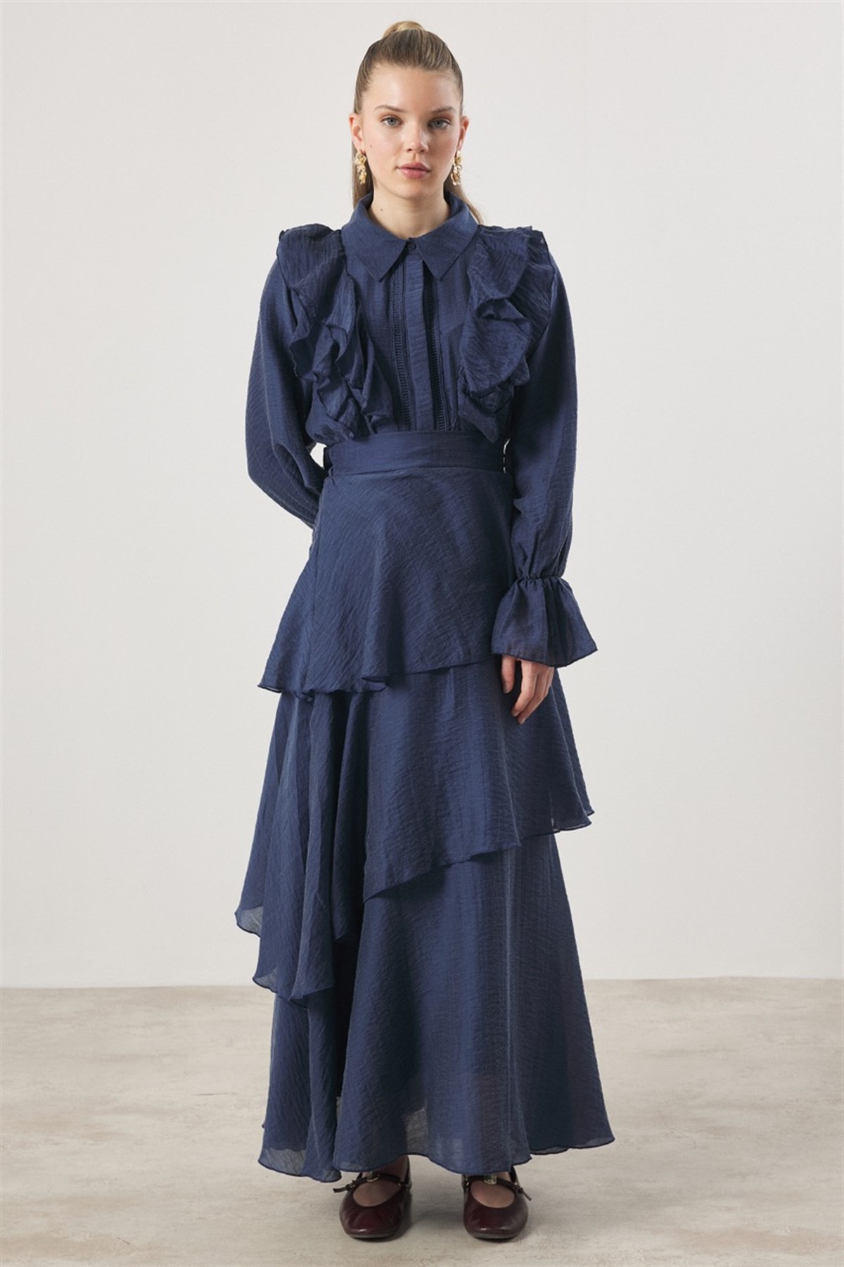 Parla Kat Kat Volanlı Gömlekli Takım - Lacivert