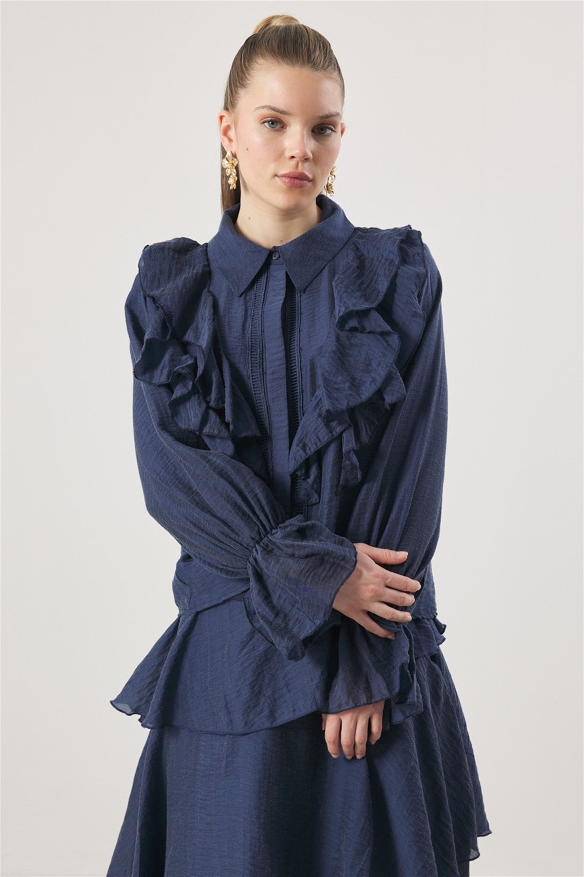 Parla Kat Kat Volanlı Gömlekli Takım - Lacivert