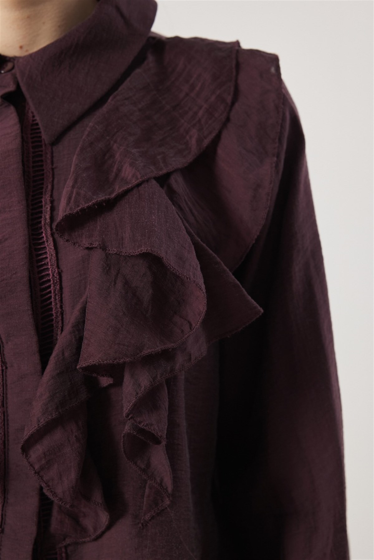 Parla Kat Kat Volanlı Gömlekli Takım - Mürdüm