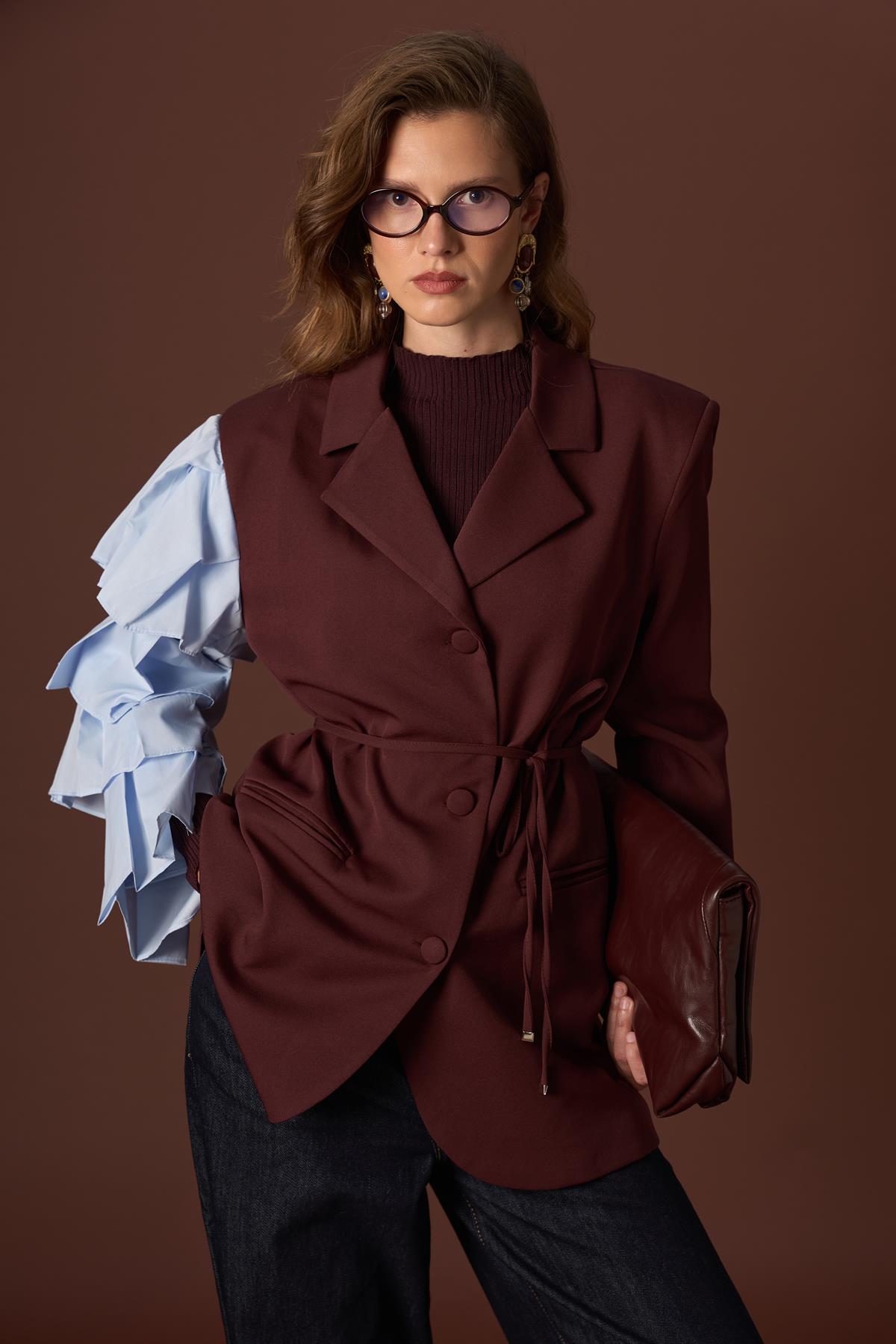 Penny Kol Detaylı Premium Ceket - Bordo