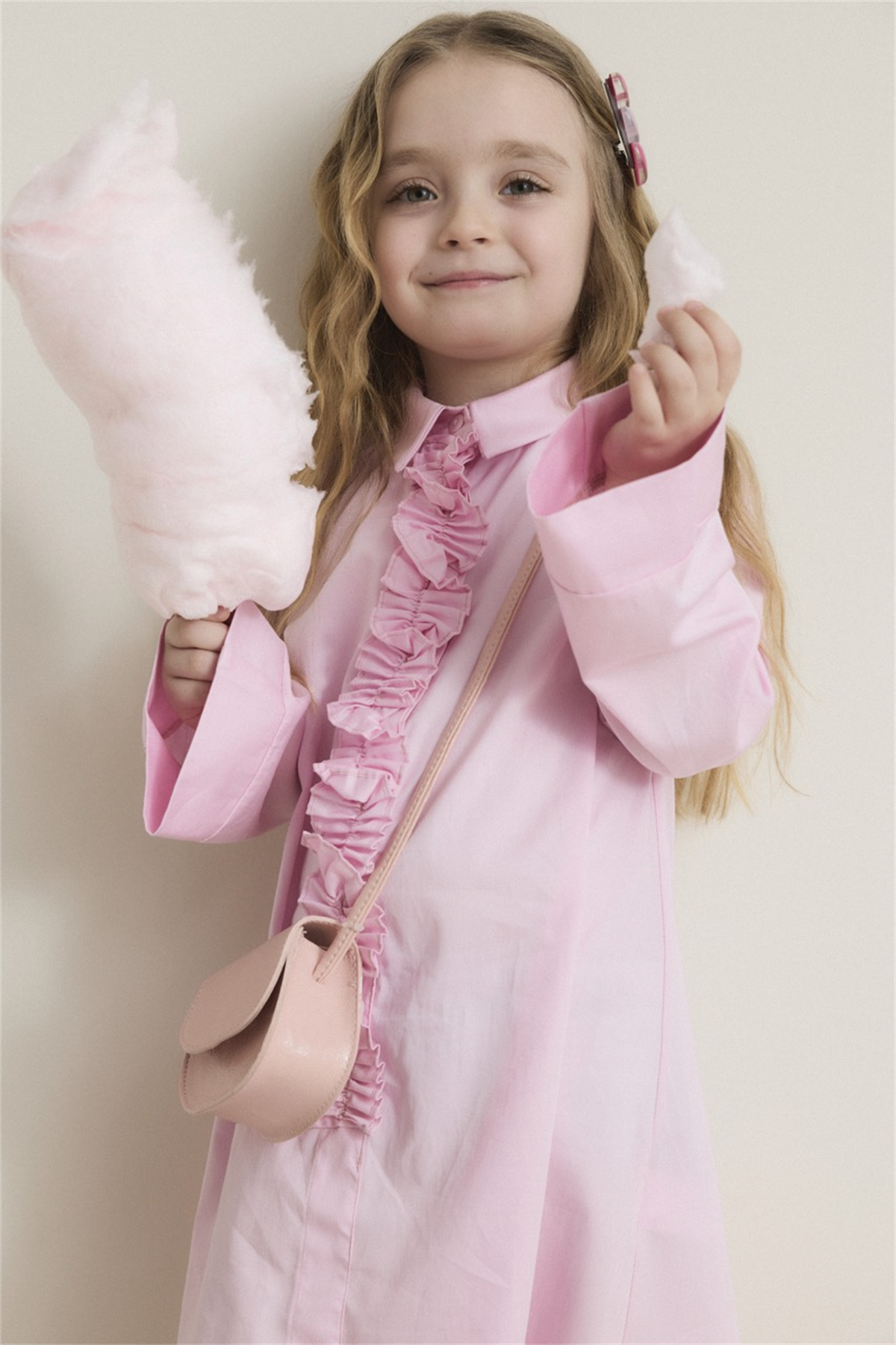 Pilise Detaylı Compact Saten Pamuklu Çocuk Elbise - Pembe