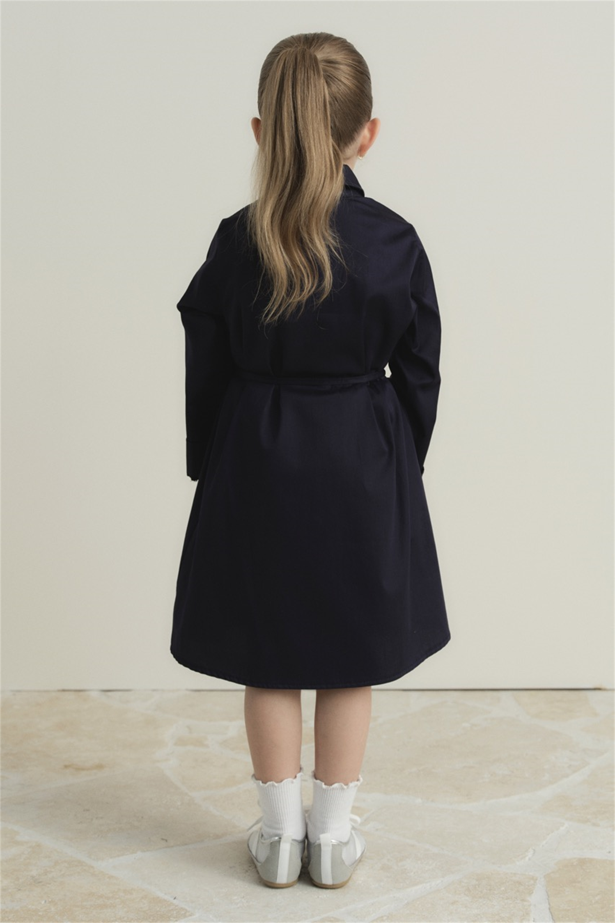 Pilise Detaylı Compact Saten Pamuklu Çocuk Elbise - Lacivert