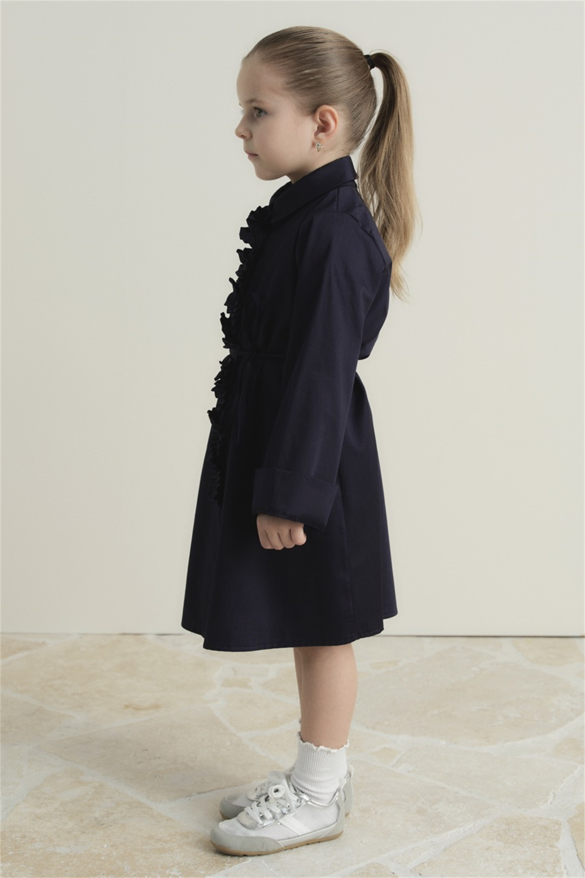 Pilise Detaylı Compact Saten Pamuklu Çocuk Elbise - Lacivert