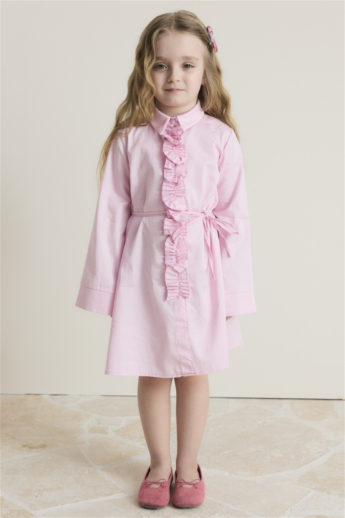 Pilise Detaylı Compact Saten Pamuklu Çocuk Elbise - Pembe
