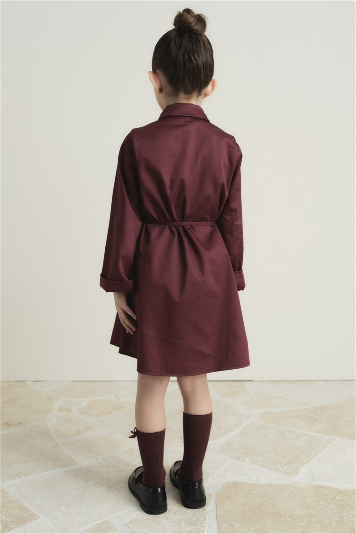 Pilise Detaylı Compact Saten Pamuklu Çocuk Elbise - Bordo