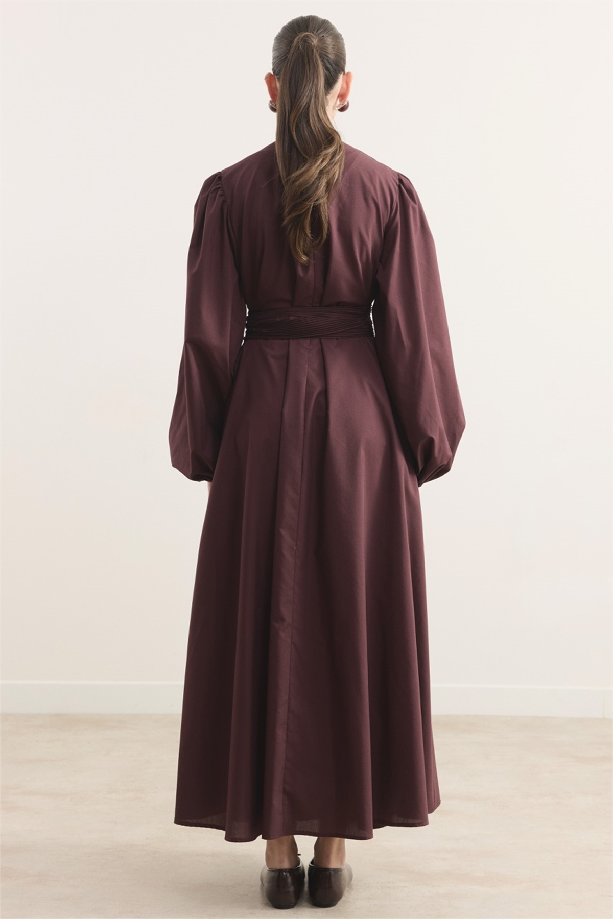 Pilise Kemerli Dacron Elbise - Bordo