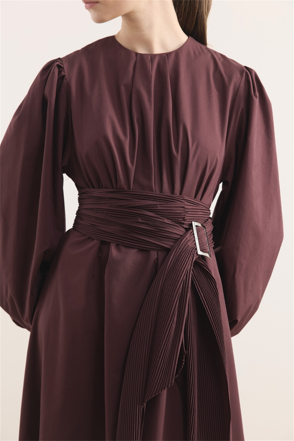 Pilise Kemerli Dacron Elbise - Bordo