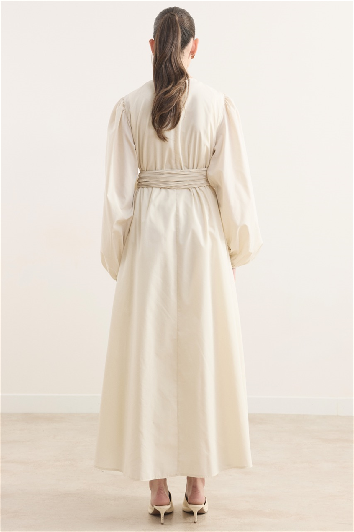 Pilise Kemerli Dacron Elbise - Krem