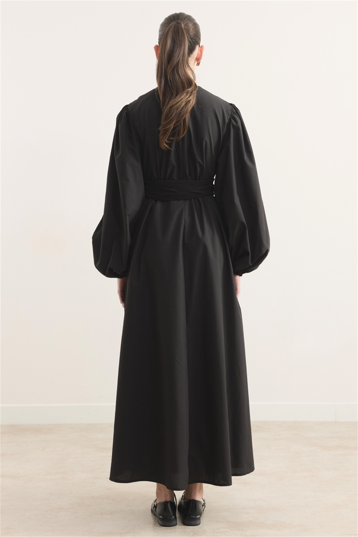 Pilise Kemerli Dacron Elbise - Siyah