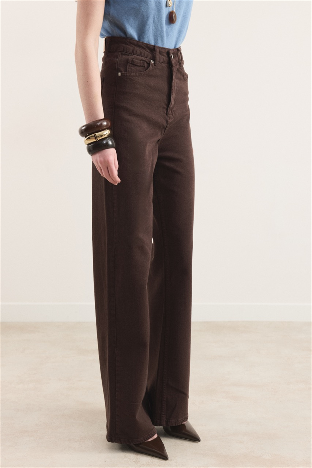 Regular Fit Denim Pantolon - Kahverengi