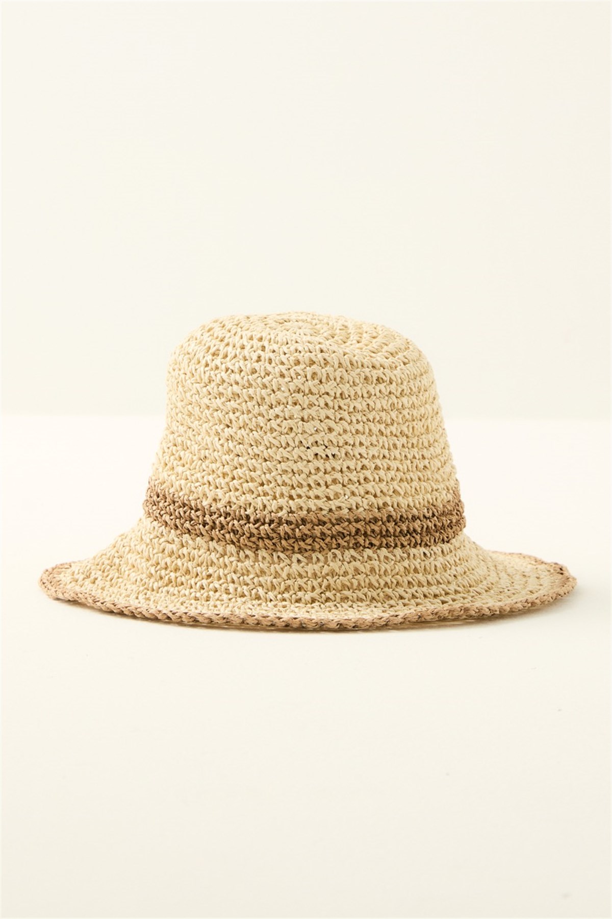 Renk Geçişli El Örgüsü Hasır Şapka - Bej