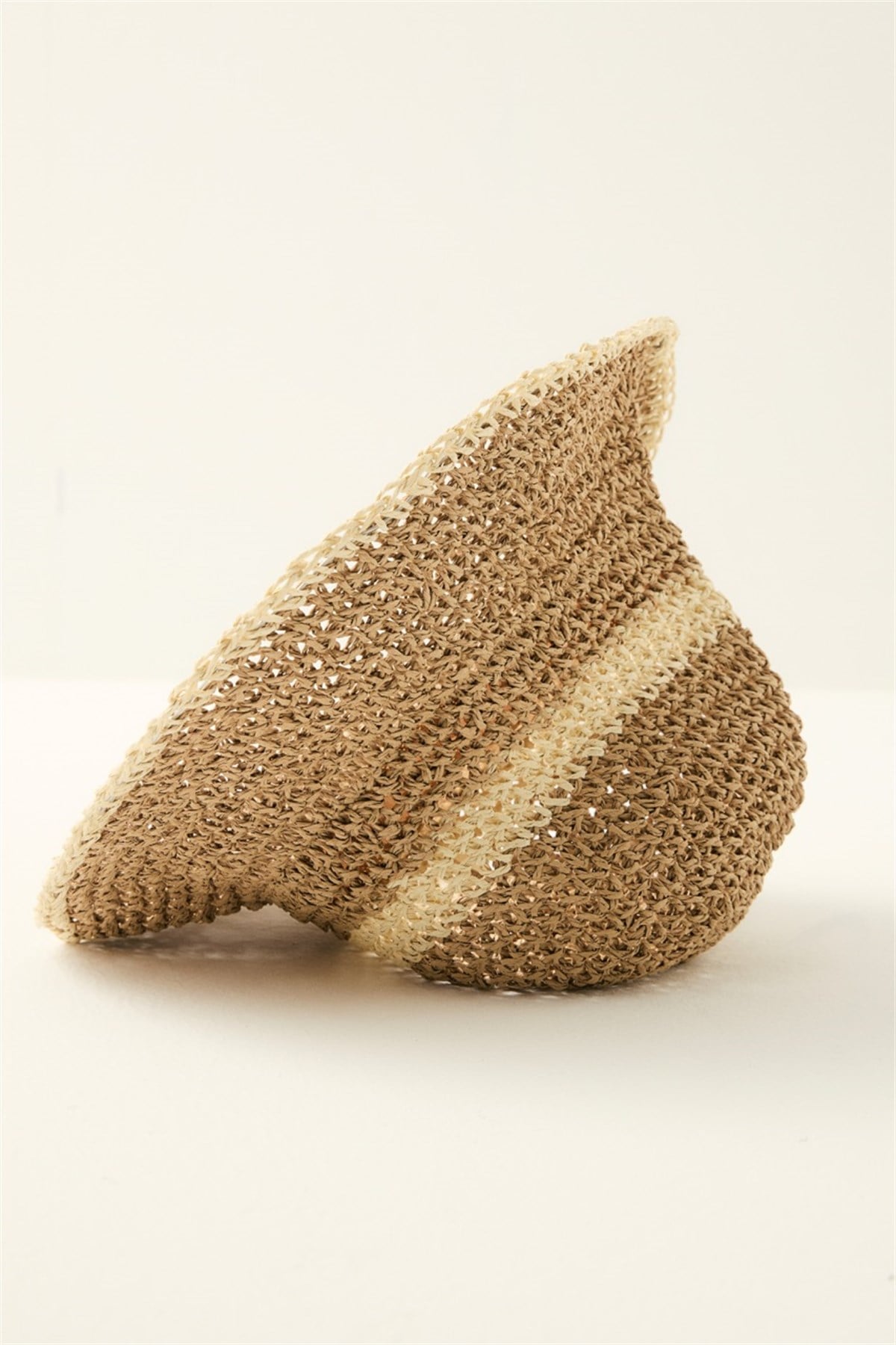 Renk Geçişli El Örgüsü Hasır Şapka - Camel