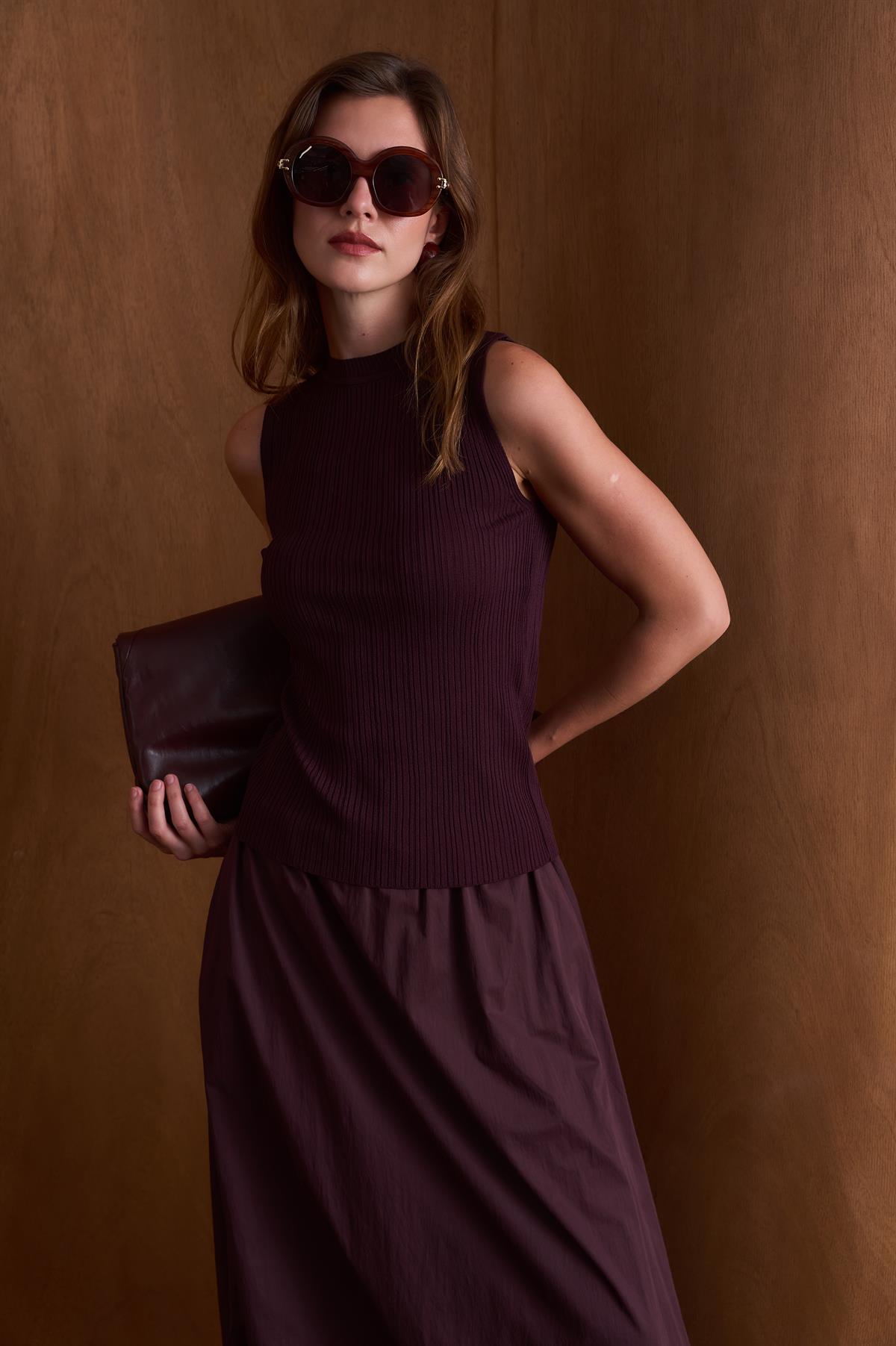 Ribana Kolsuz Triko Body - Mor