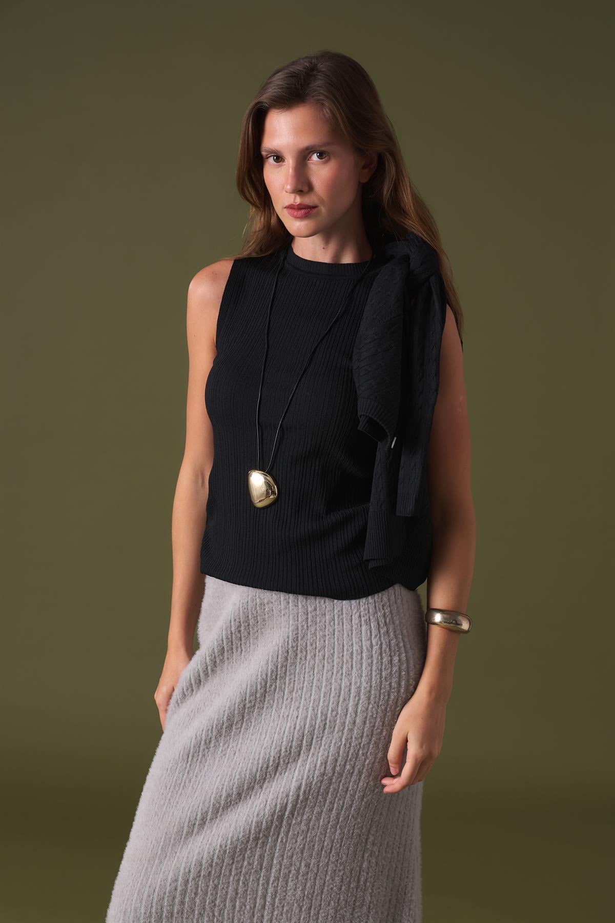 Ribana Kolsuz Triko Body - Siyah