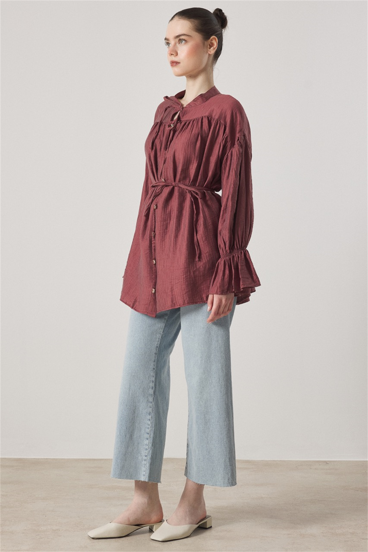 Robadan Büzgülü Bel Lastikli Gömlek - Kiremit