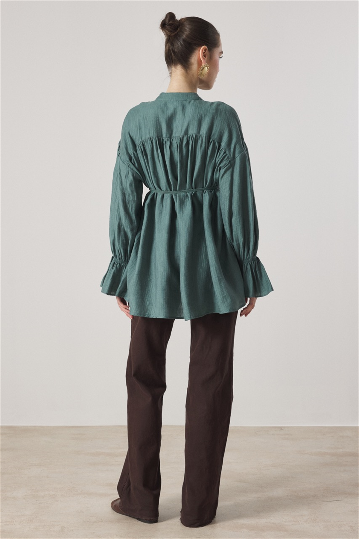 Robadan Büzgülü Bel Lastikli Gömlek - Petrol