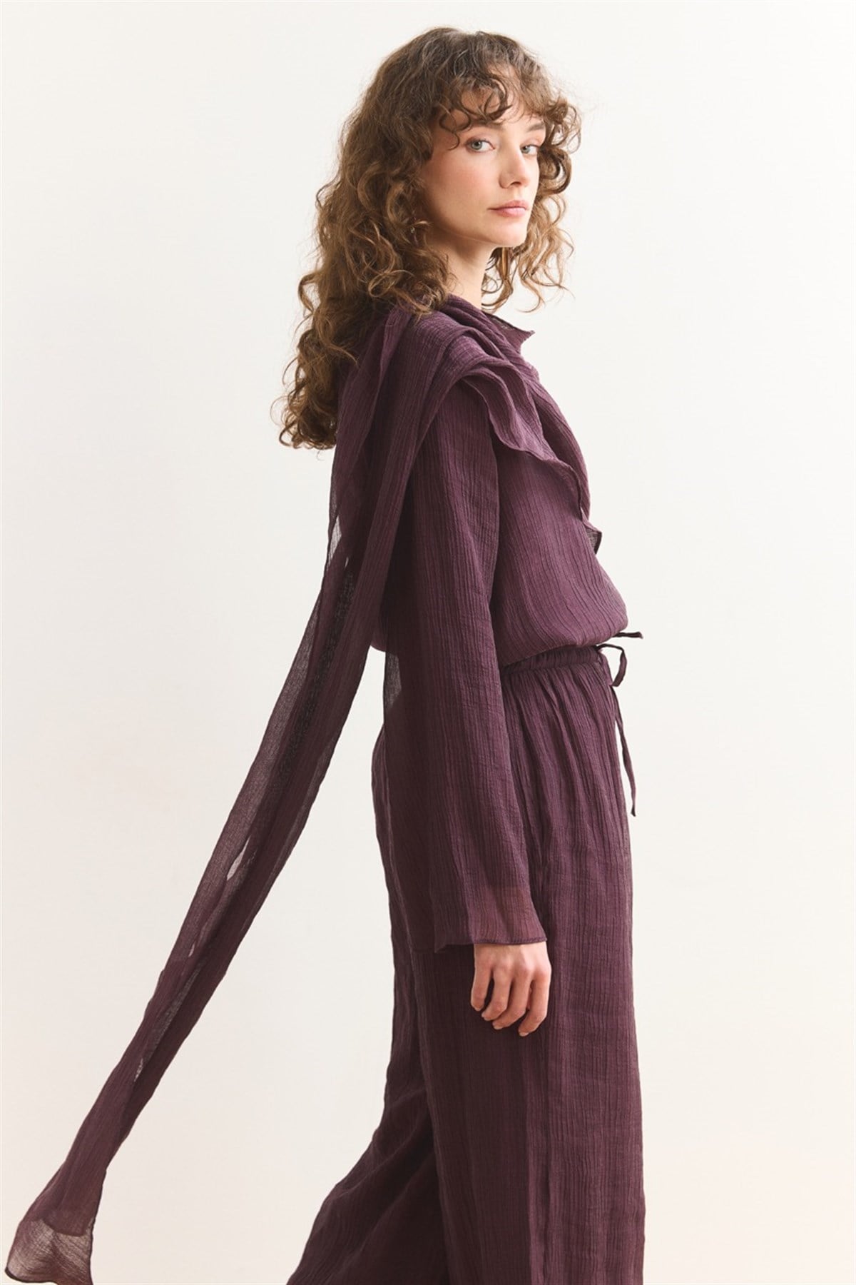 Şal Yaka Broşlu Takım - Bordo