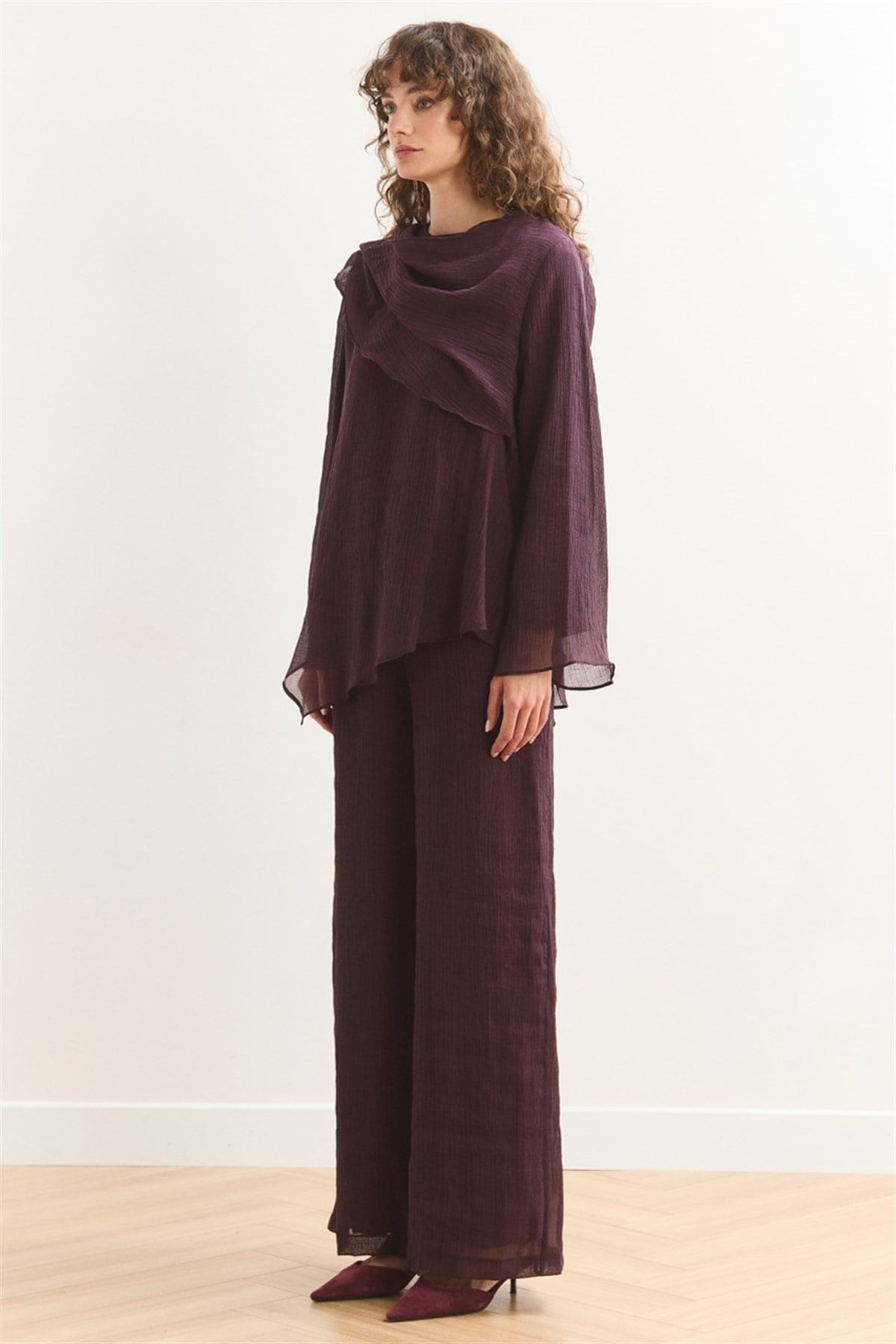 Şal Yaka Broşlu Takım - Bordo