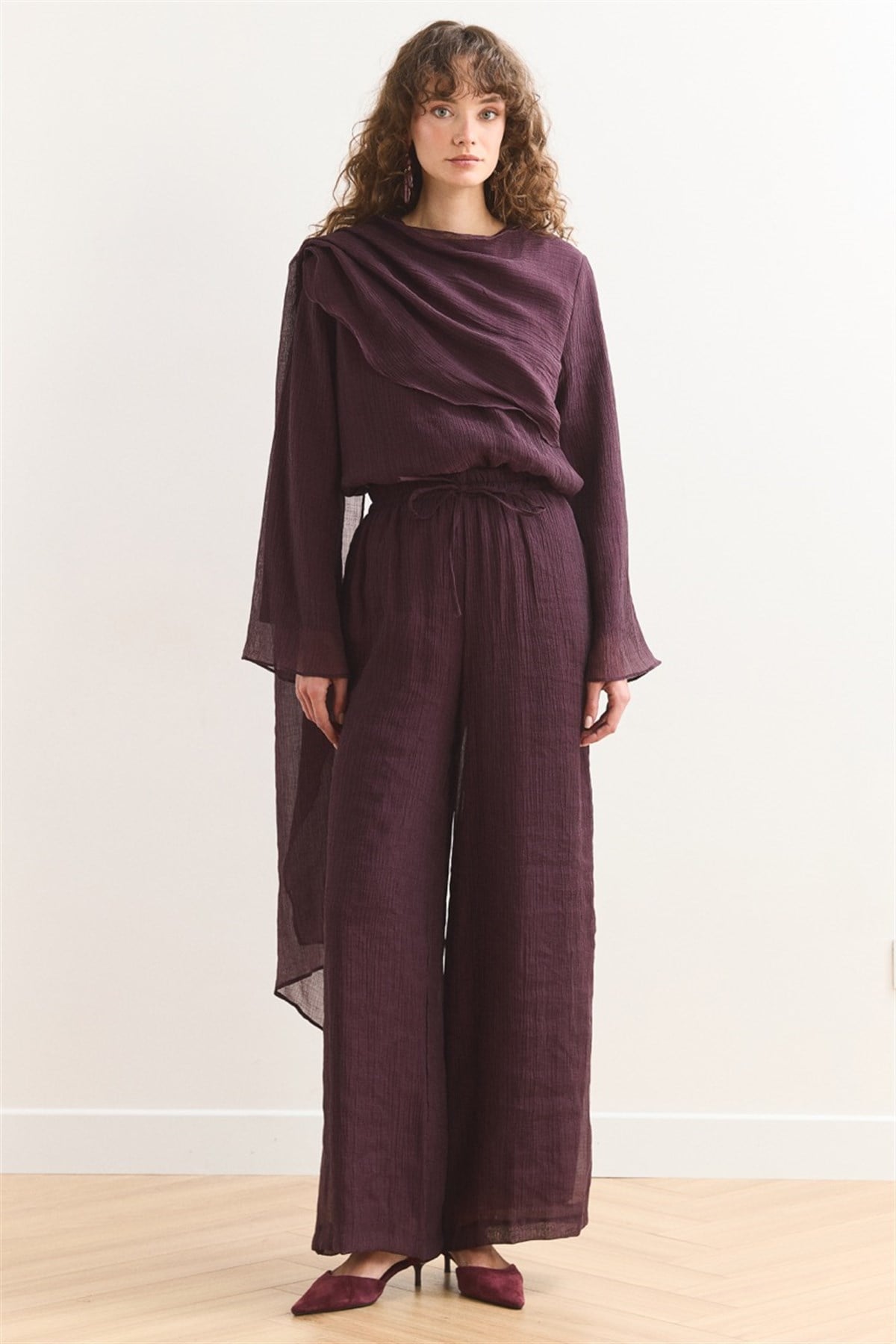Şal Yaka Broşlu Takım - Bordo