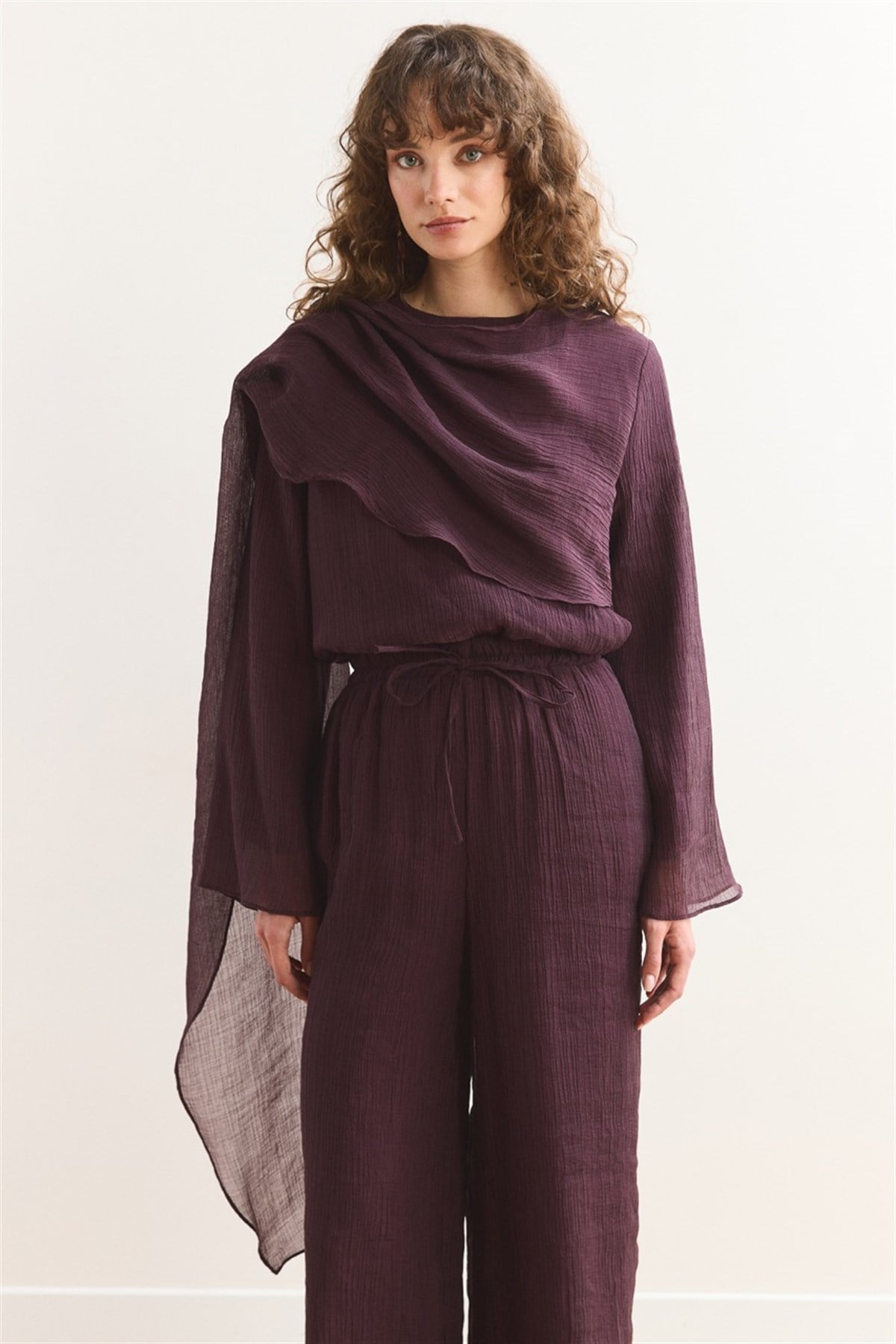 Şal Yaka Broşlu Takım - Bordo