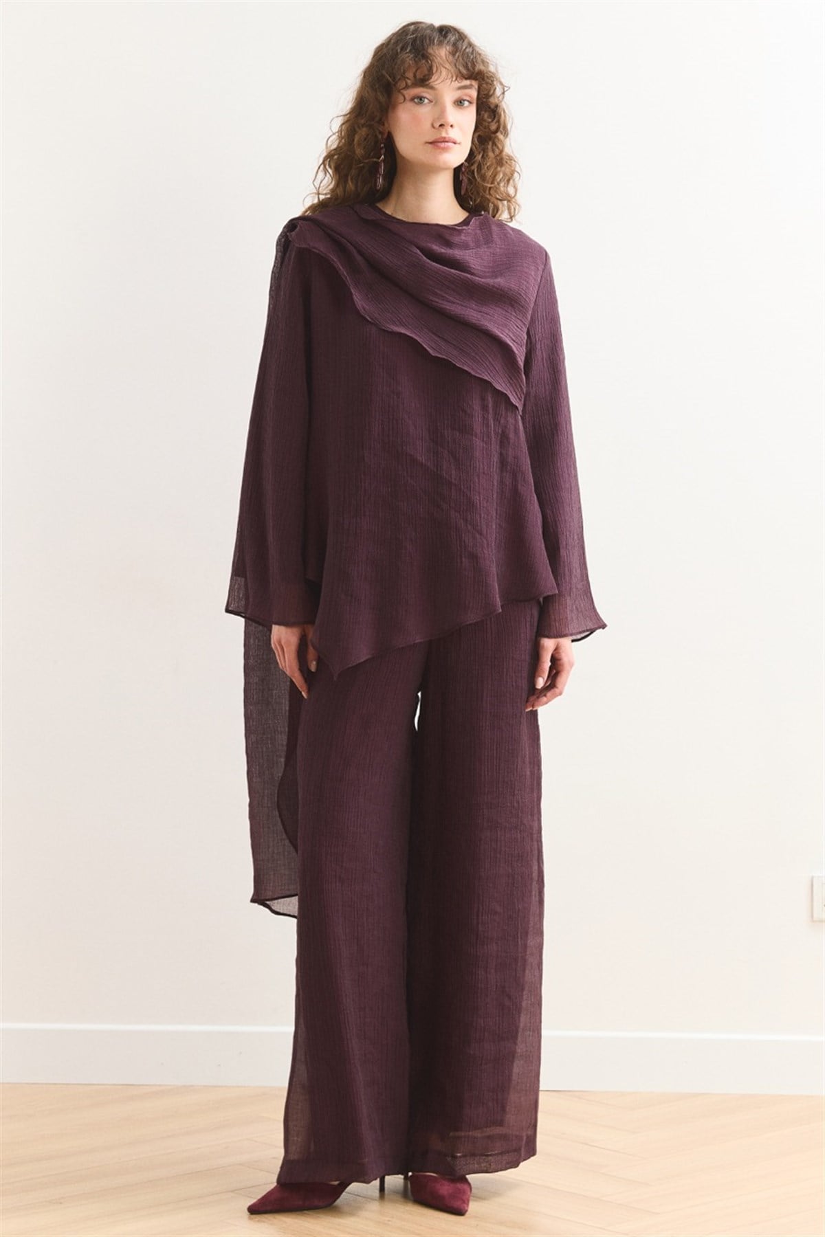Şal Yaka Broşlu Takım - Bordo