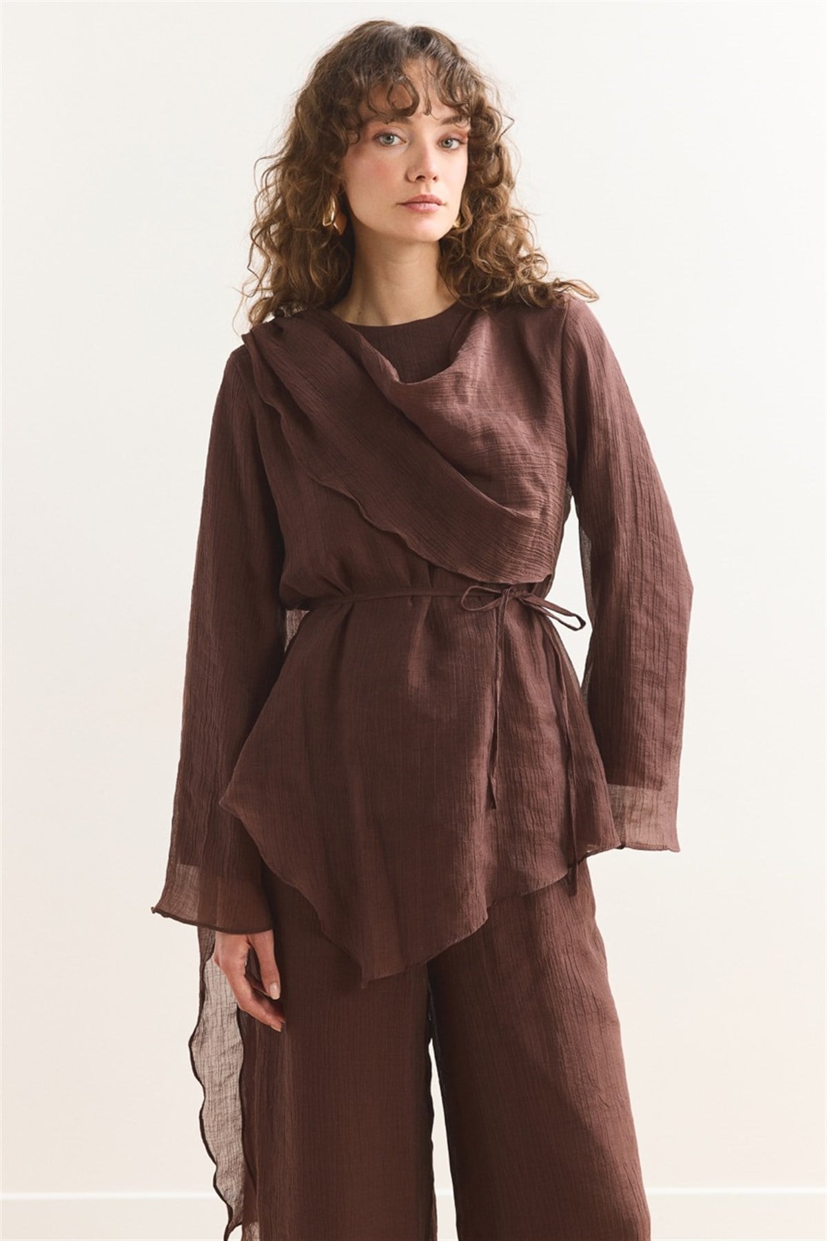 Şal Yaka Broşlu Takım - Kahve