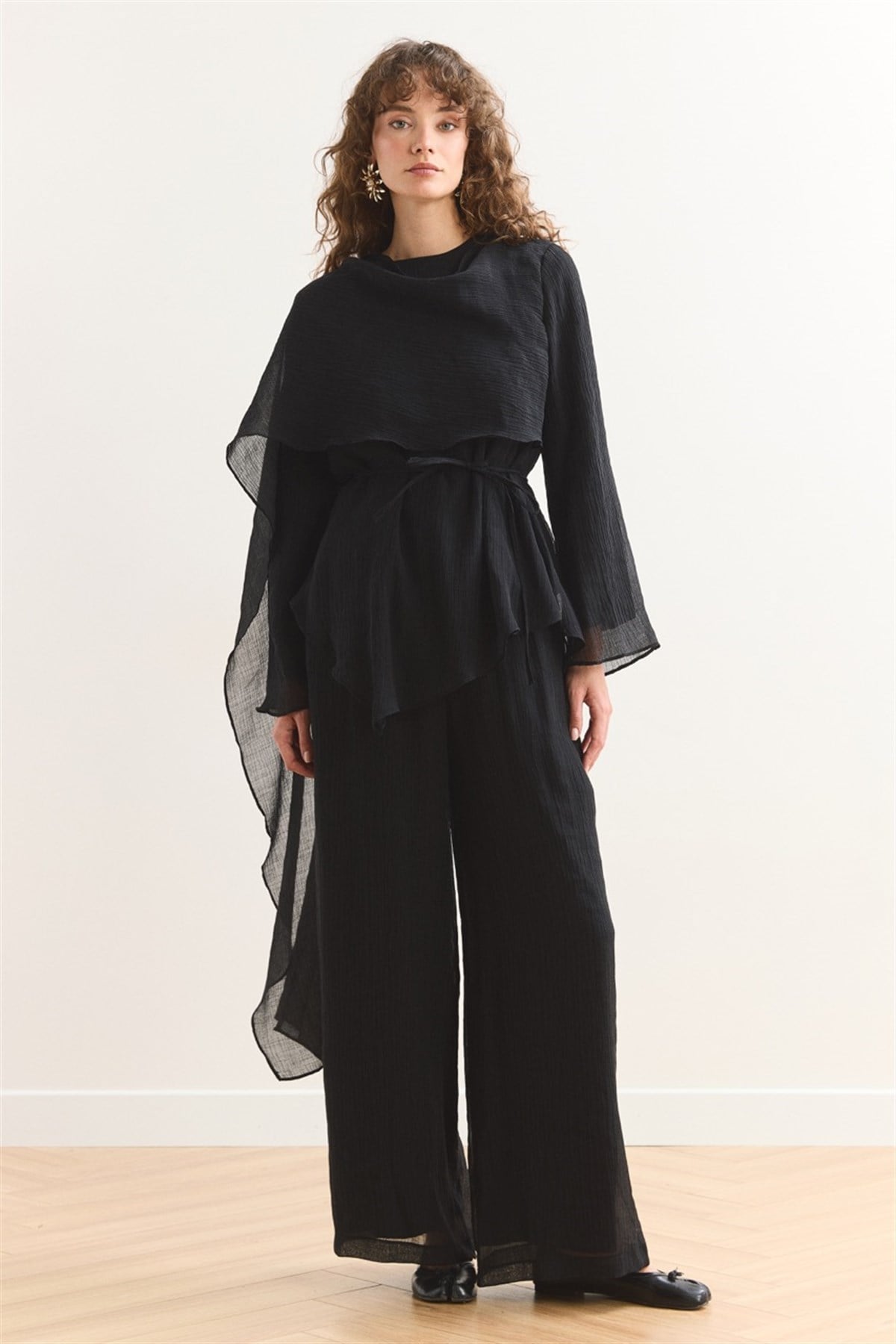 Şal Yaka Broşlu Takım - Siyah