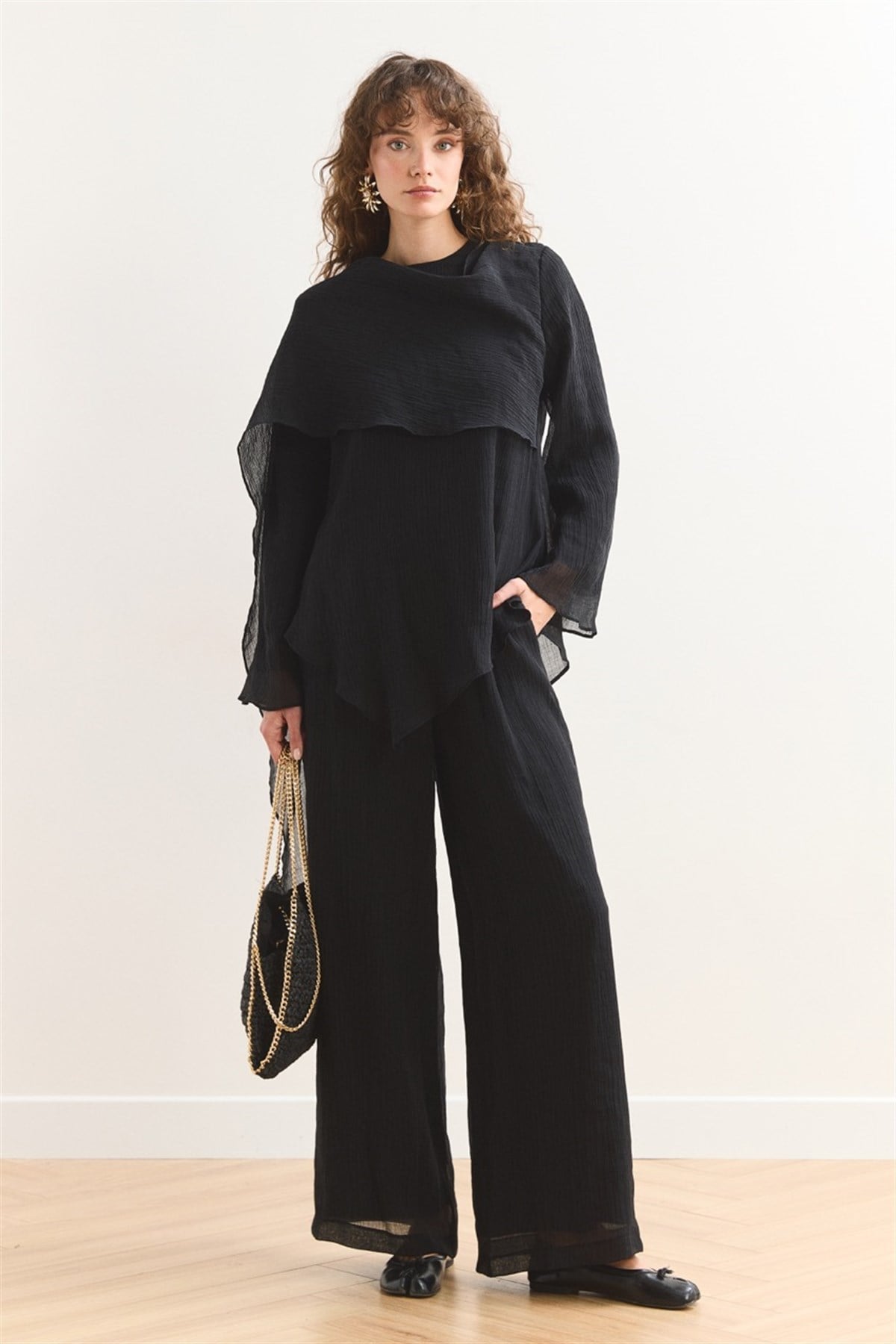 Şal Yaka Broşlu Takım - Siyah