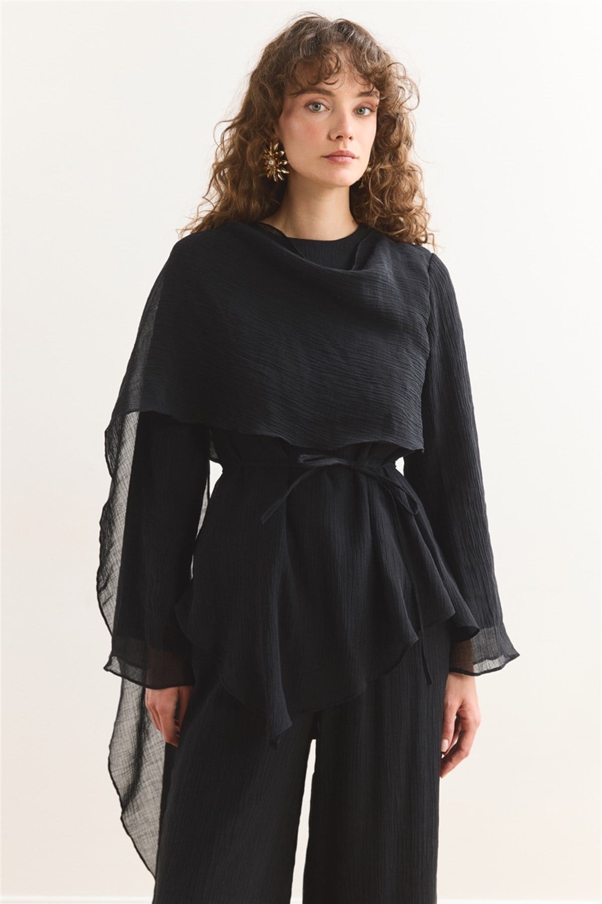 Şal Yaka Broşlu Takım - Siyah