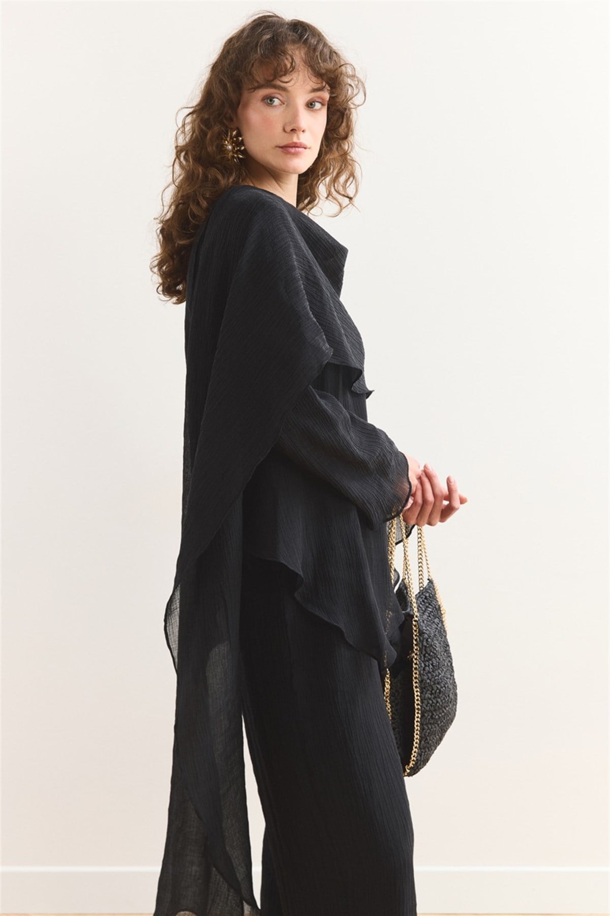 Şal Yaka Broşlu Takım - Siyah