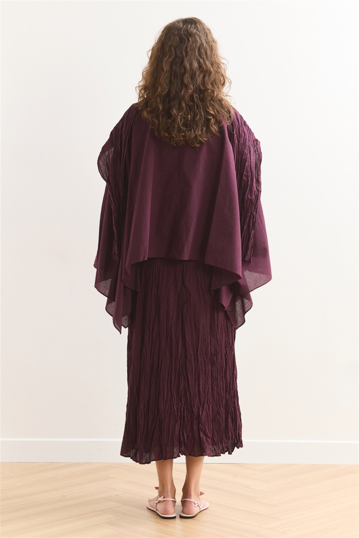 Şal Yaka Crash Etekli Vual Takım - Bordo