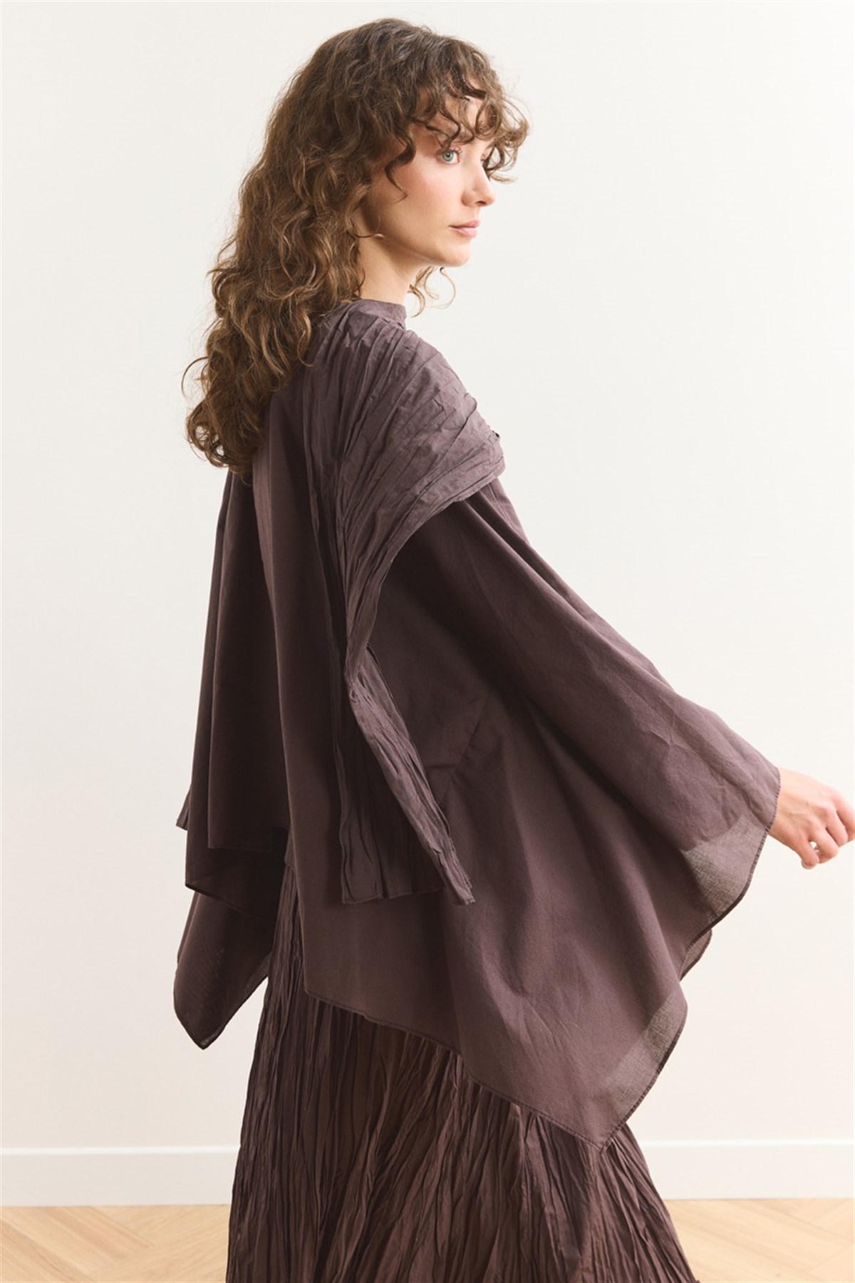 Şal Yaka Crash Etekli Vual Takım - Kahve