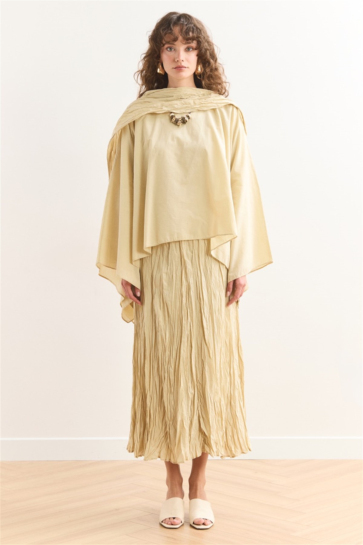 Şal Yaka Crash Etekli Vual Takım - Sarı