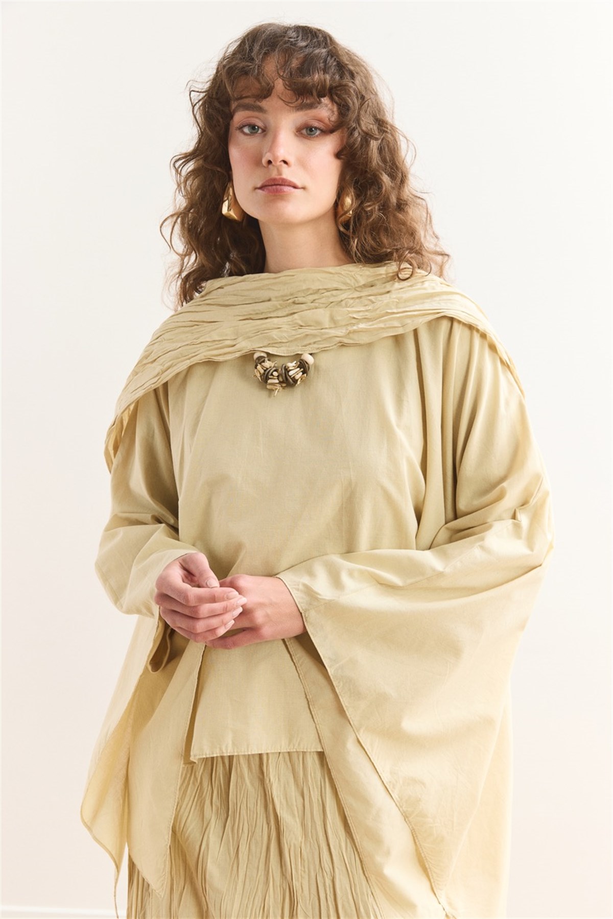 Şal Yaka Crash Etekli Vual Takım - Sarı