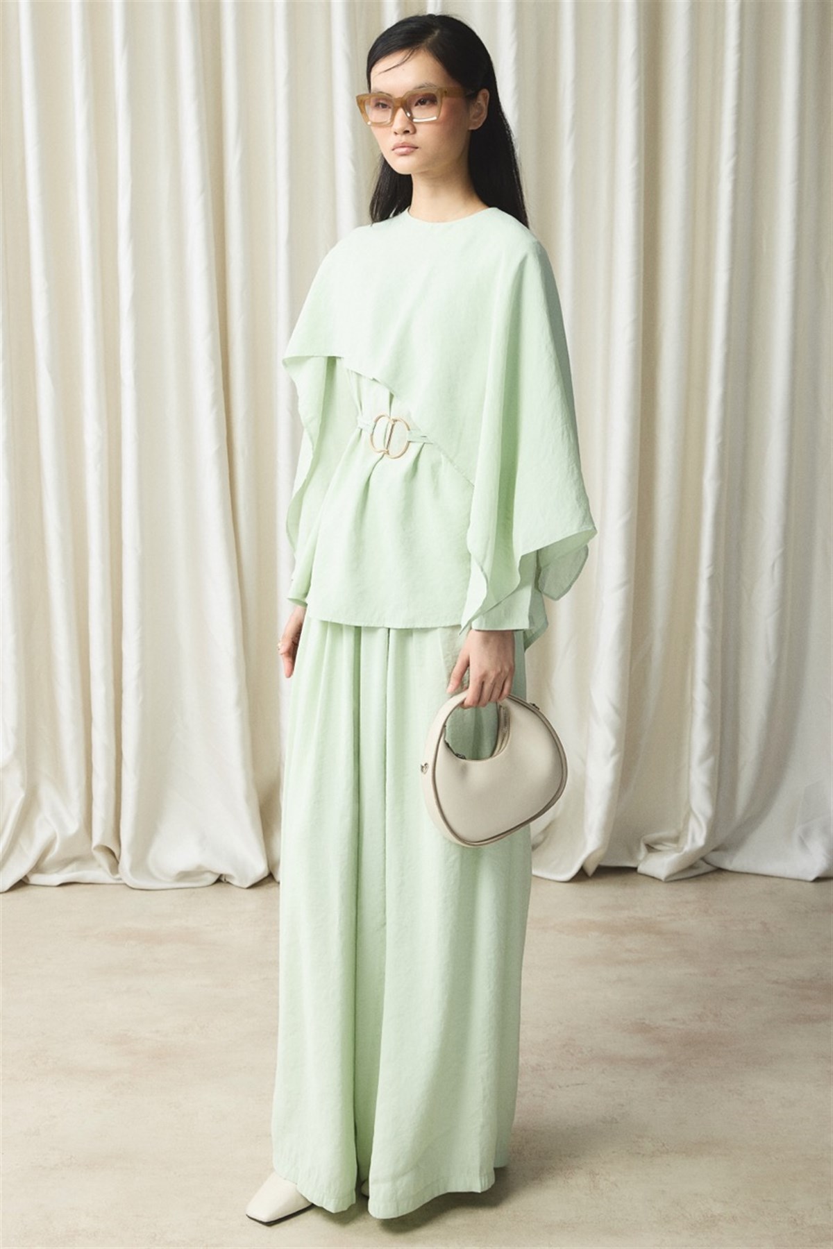 Şal Yaka Kemerli Takım - Mint