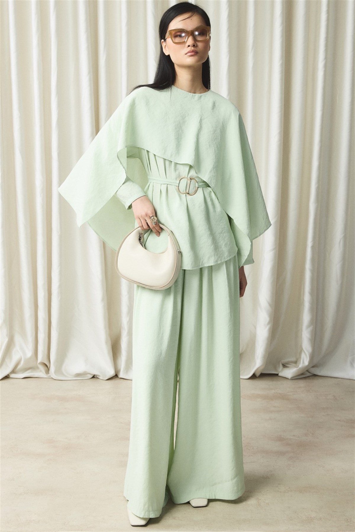 Şal Yaka Kemerli Takım - Mint