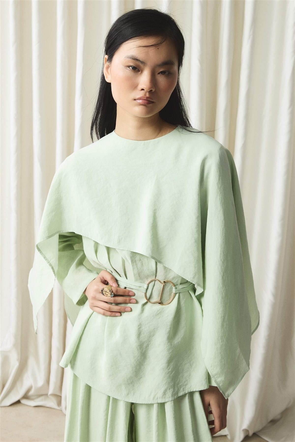 Şal Yaka Kemerli Takım - Mint