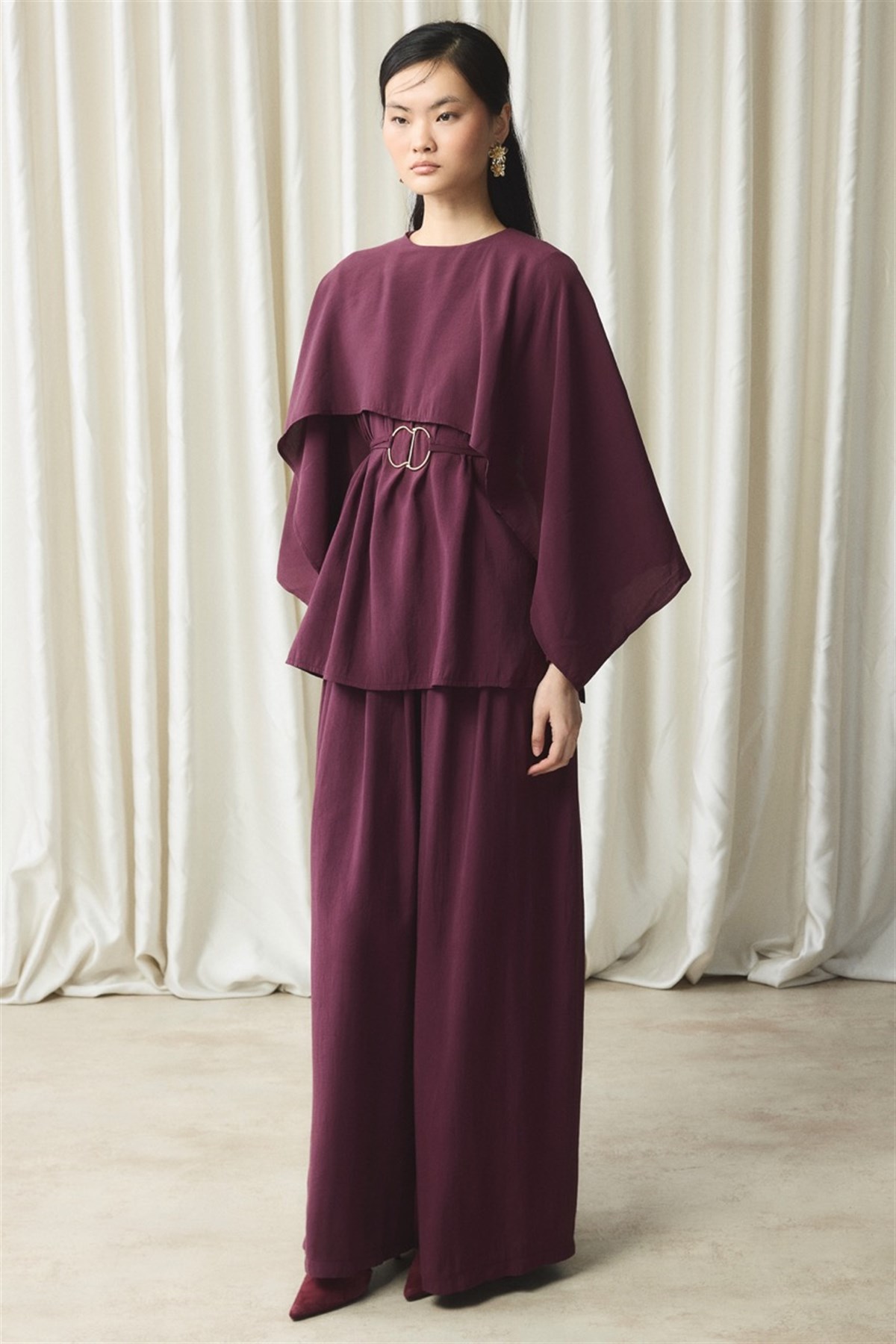 Şal Yaka Kemerli Takım - Mürdüm