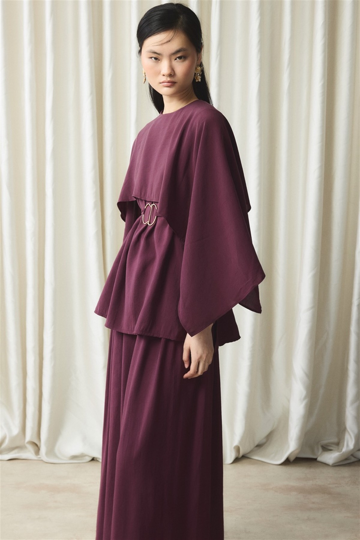 Şal Yaka Kemerli Takım - Mürdüm