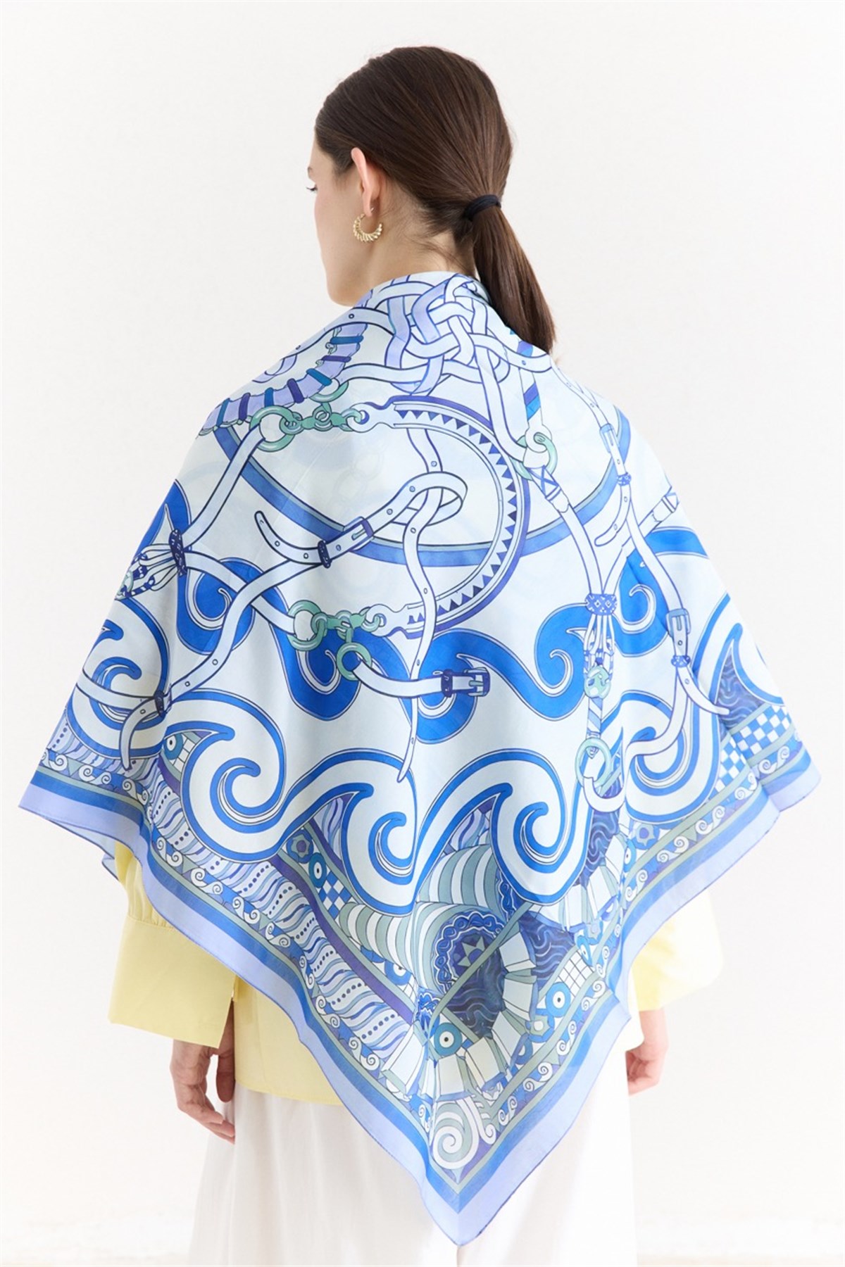 Samora Desenli Omuz Şalı - Blue