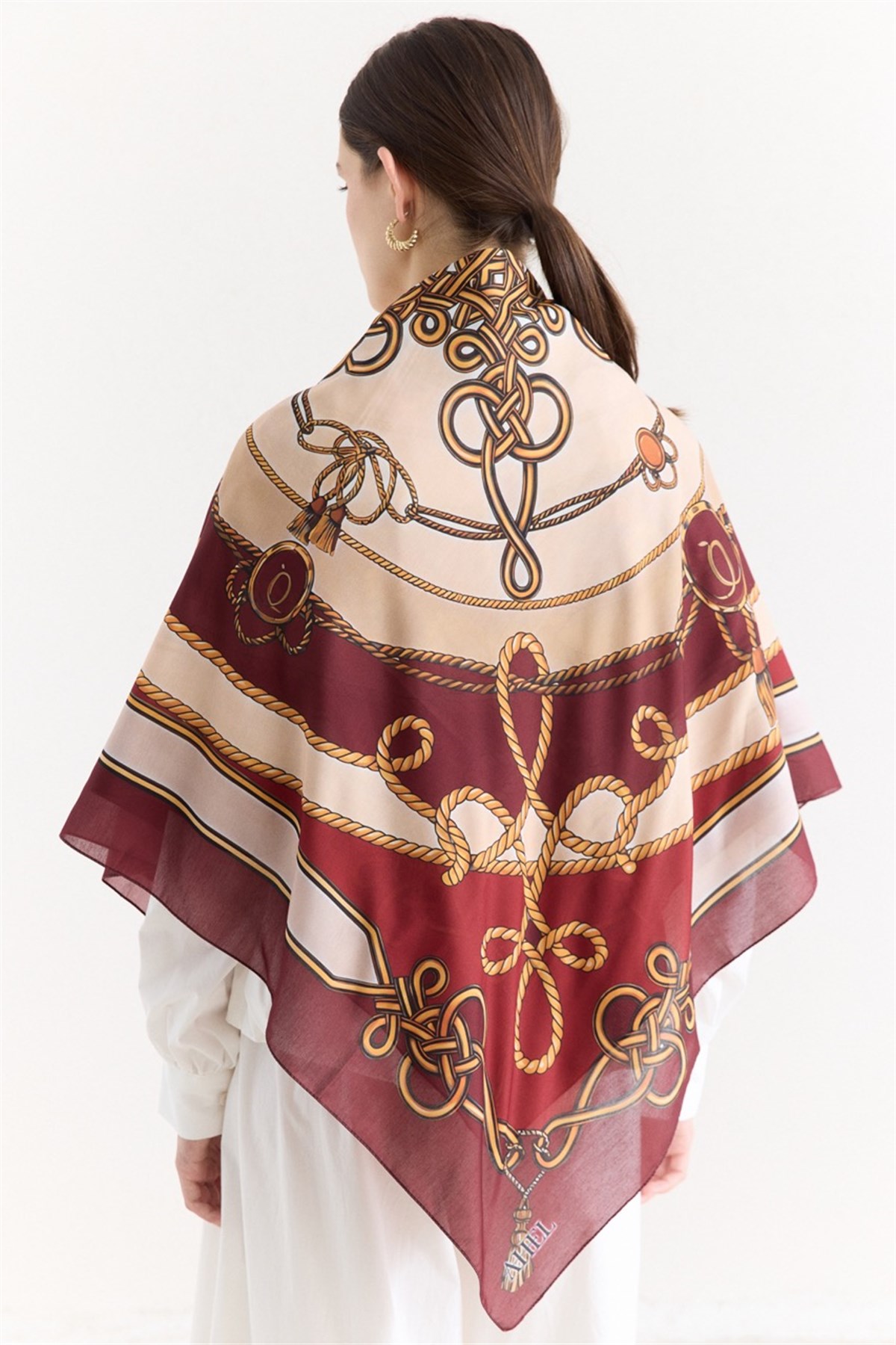 Samora Desenli Omuz Şalı - Bordo