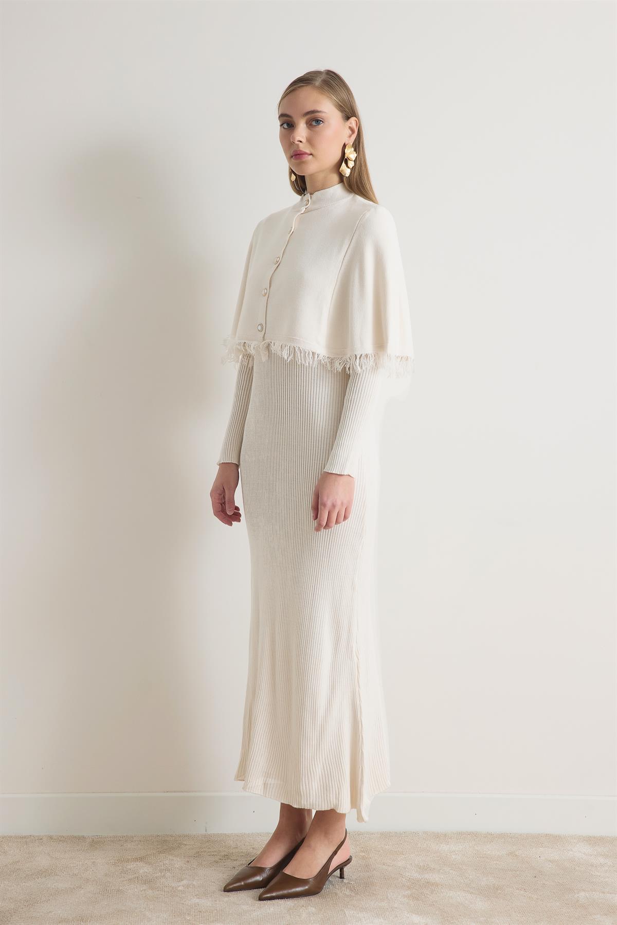 Samy Püskül Hırkalı Triko Elbise - Ekru