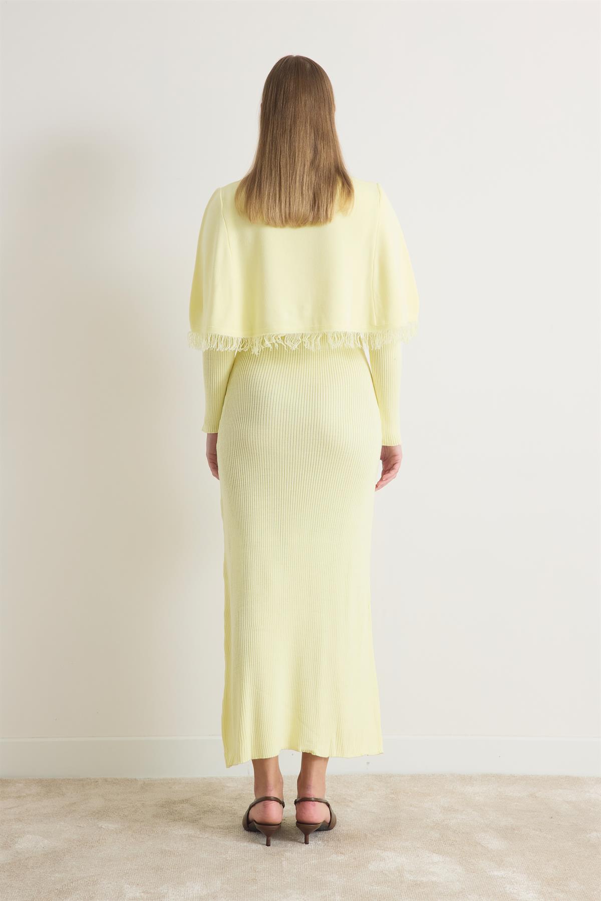 Samy Püskül Hırkalı Triko Elbise - Sarı