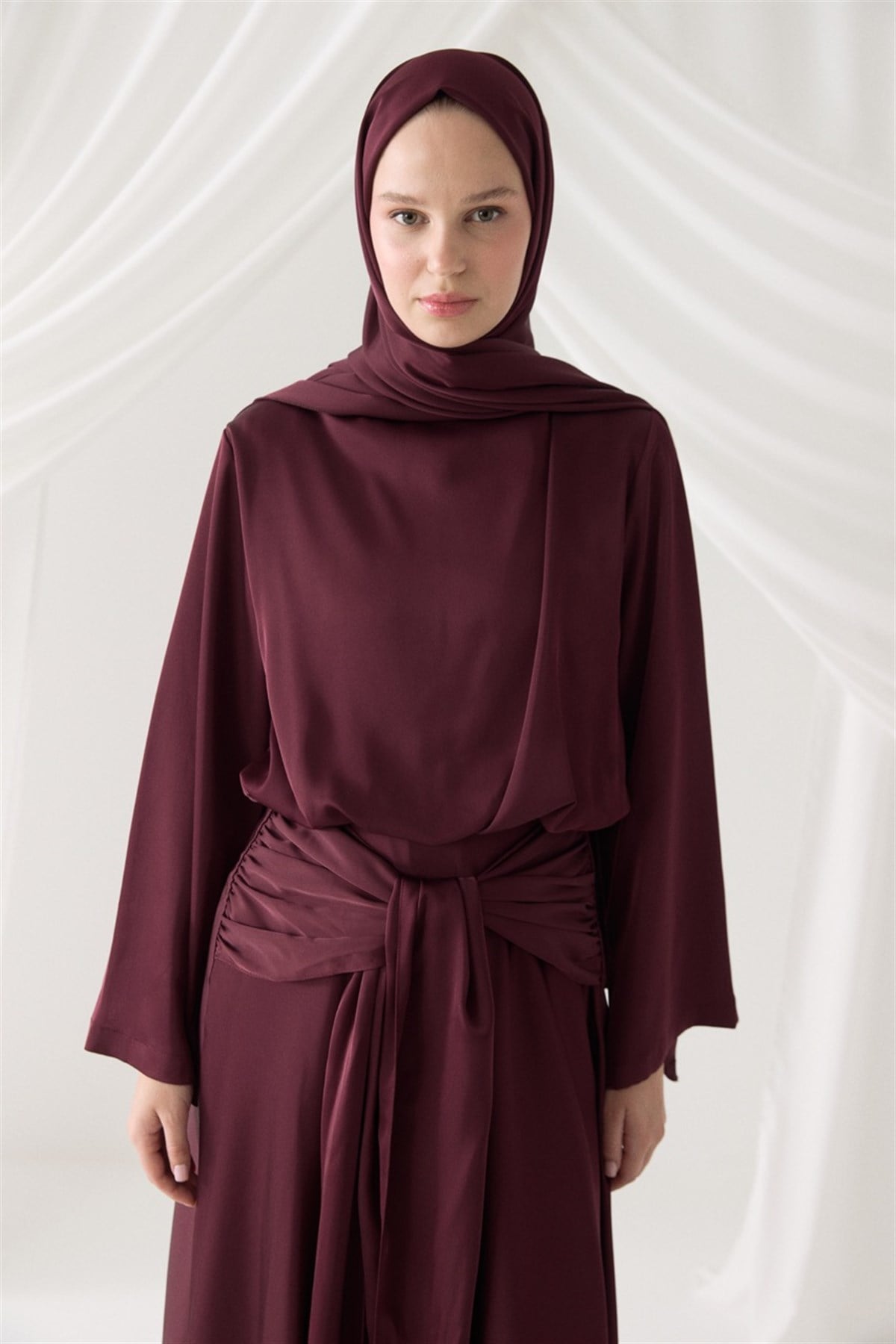 Saten Abiye Şal - Bordo