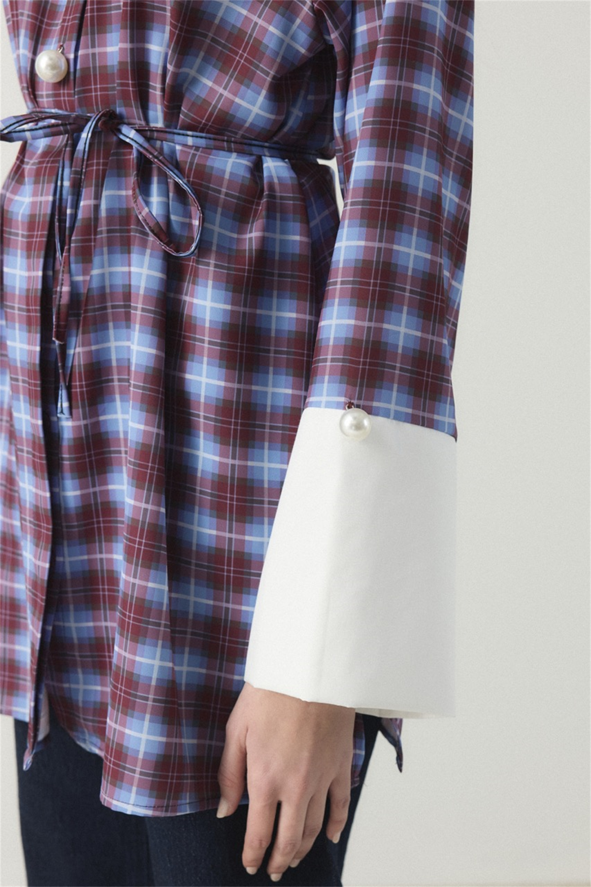 Selene Ekose Yaka Manşet Gömlek - Bordo