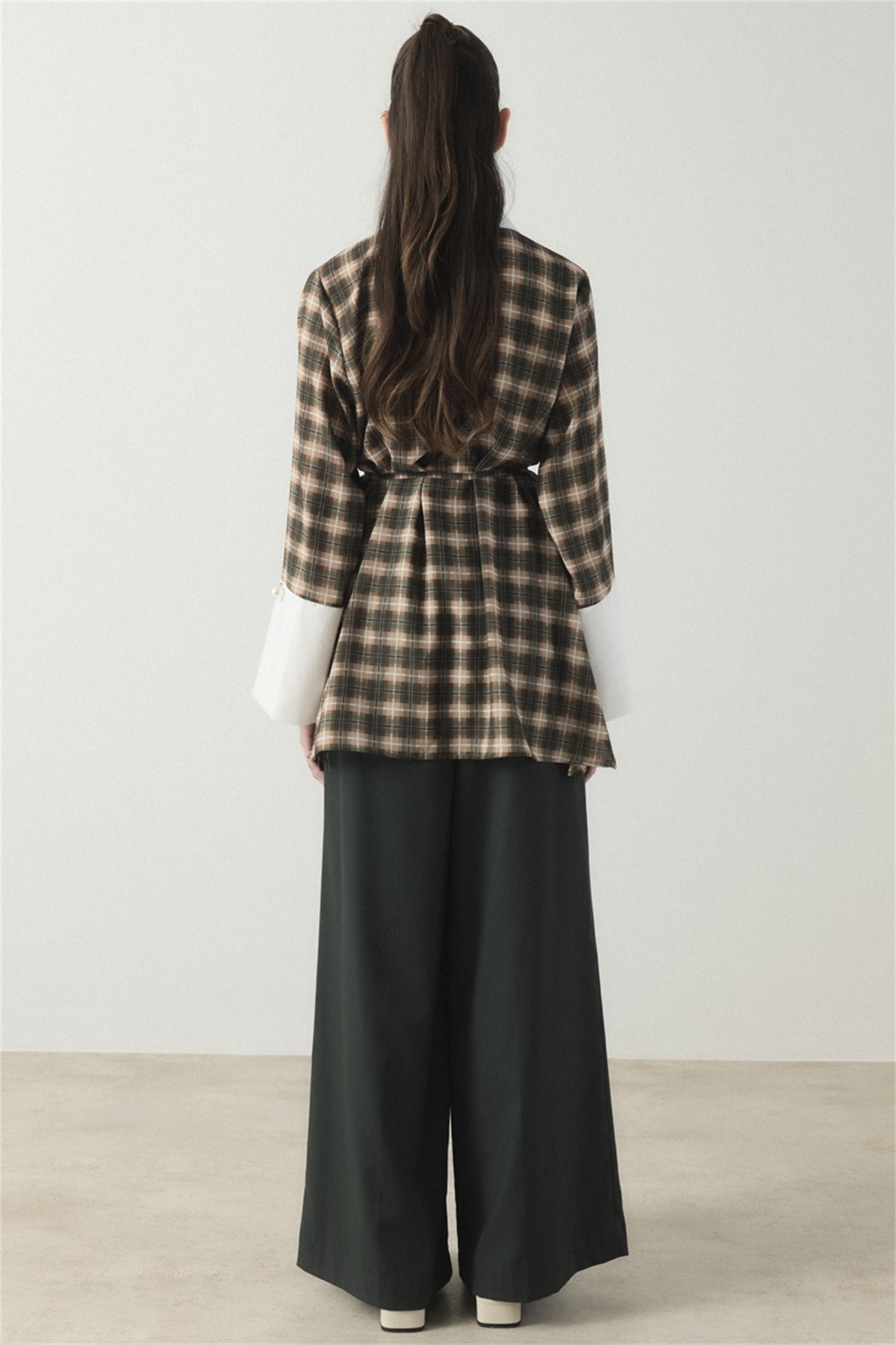 Selene Ekose Yaka Manşet Gömlek - Haki