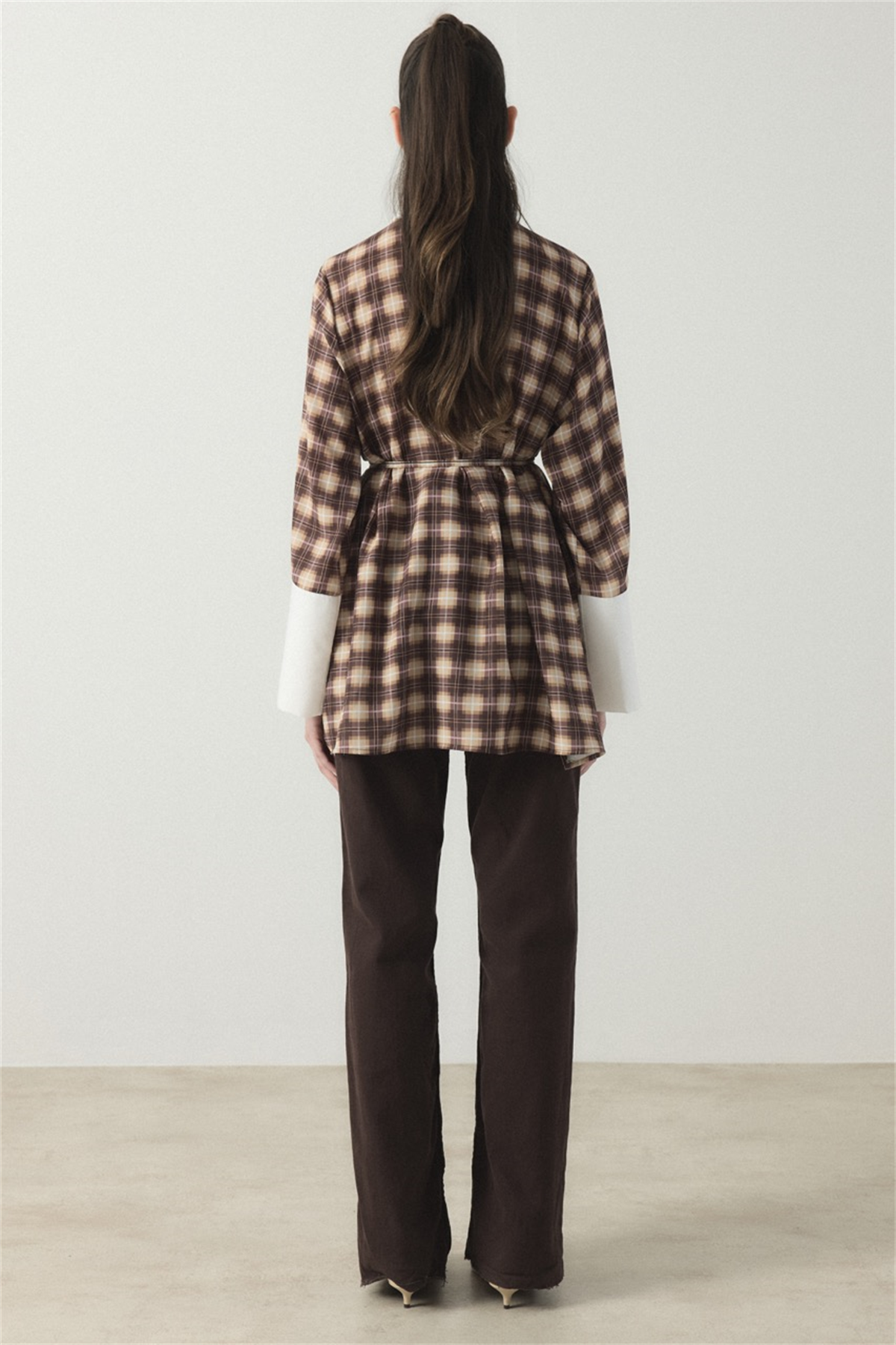 Selene Ekose Yaka Manşet Gömlek - Kahverengi