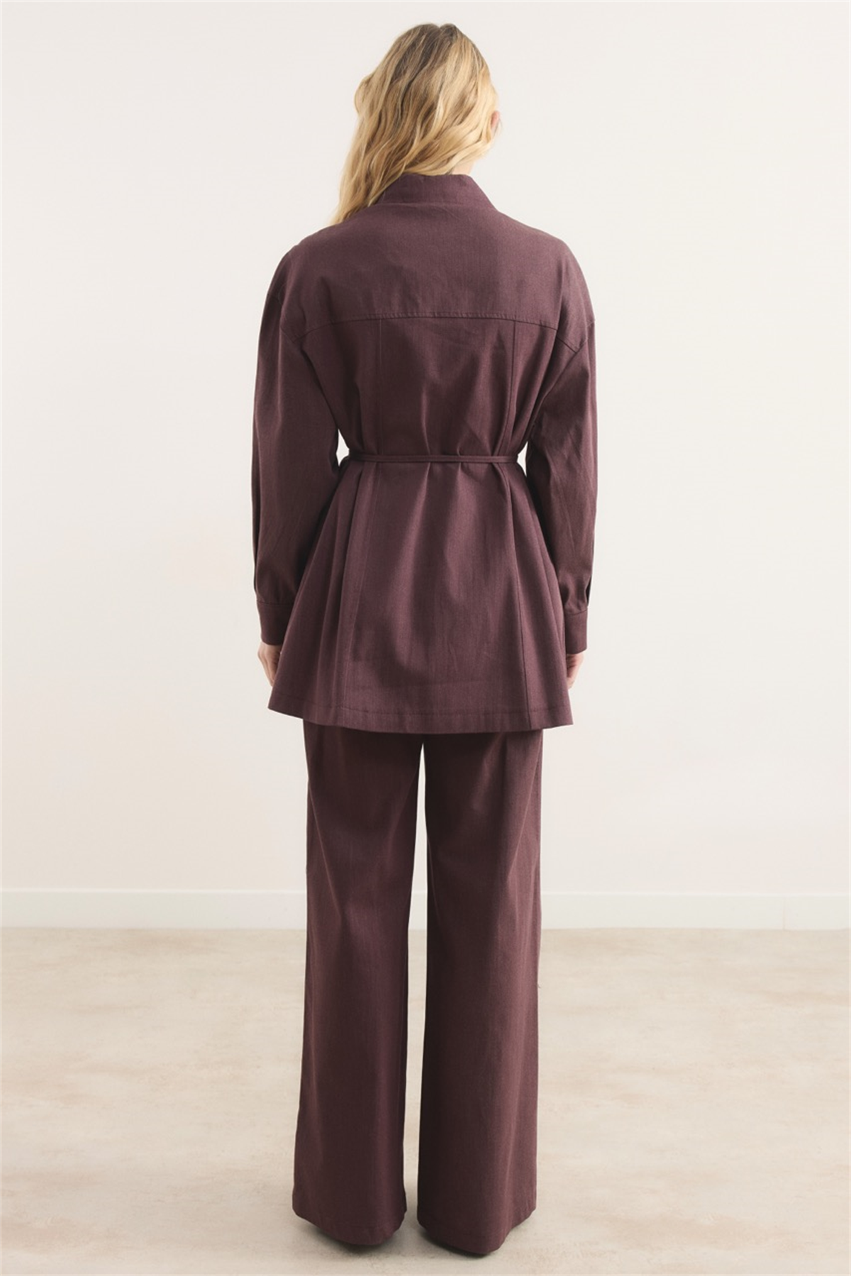 Sendy Ters Robalı Taşlı Kot Takım - Bordo