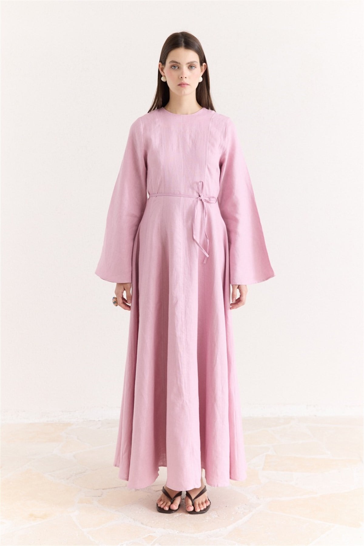 Siena Kloş Keten Elbise - Pembe